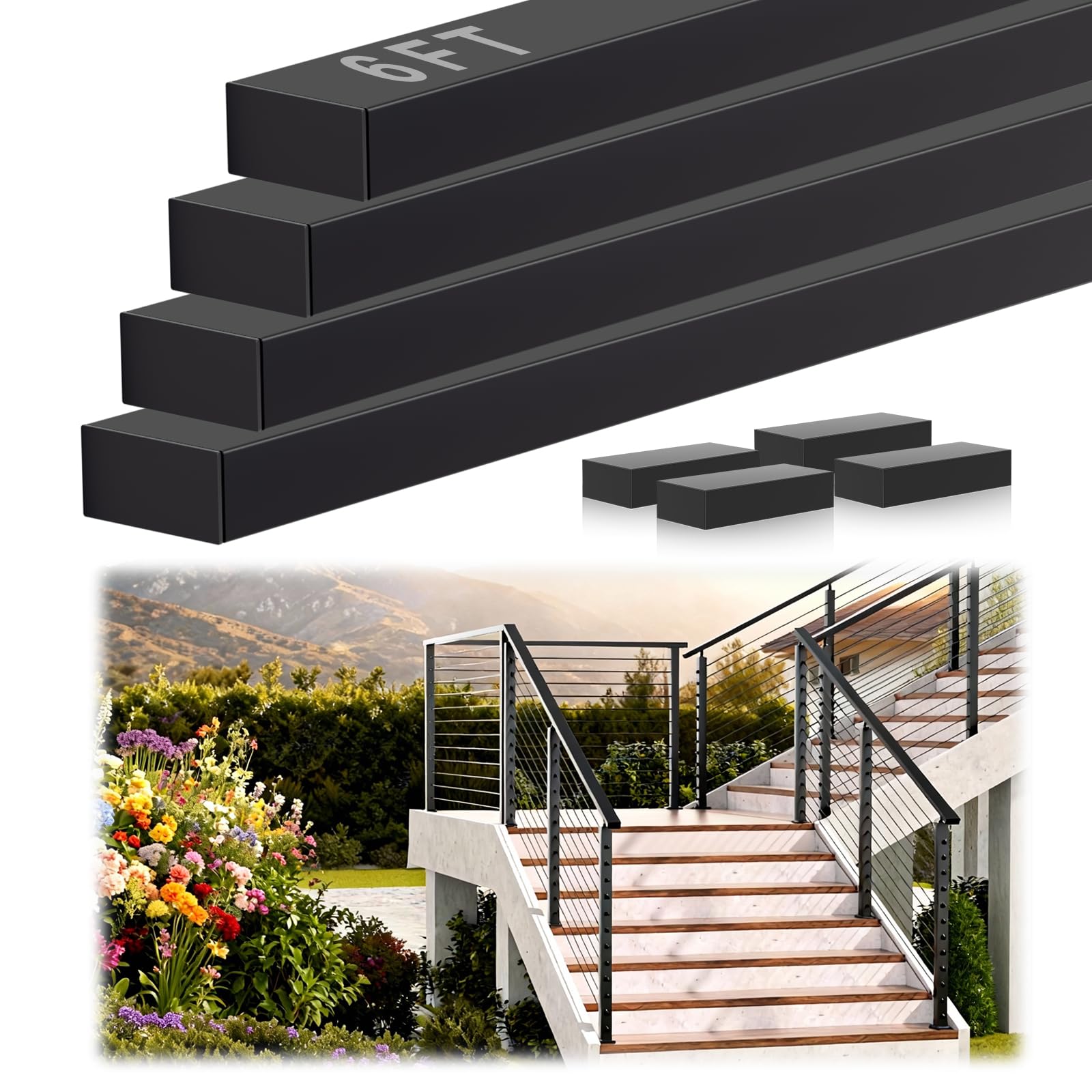 6FT Black Stainless Steel Cable Railing Handrail with POM Connector