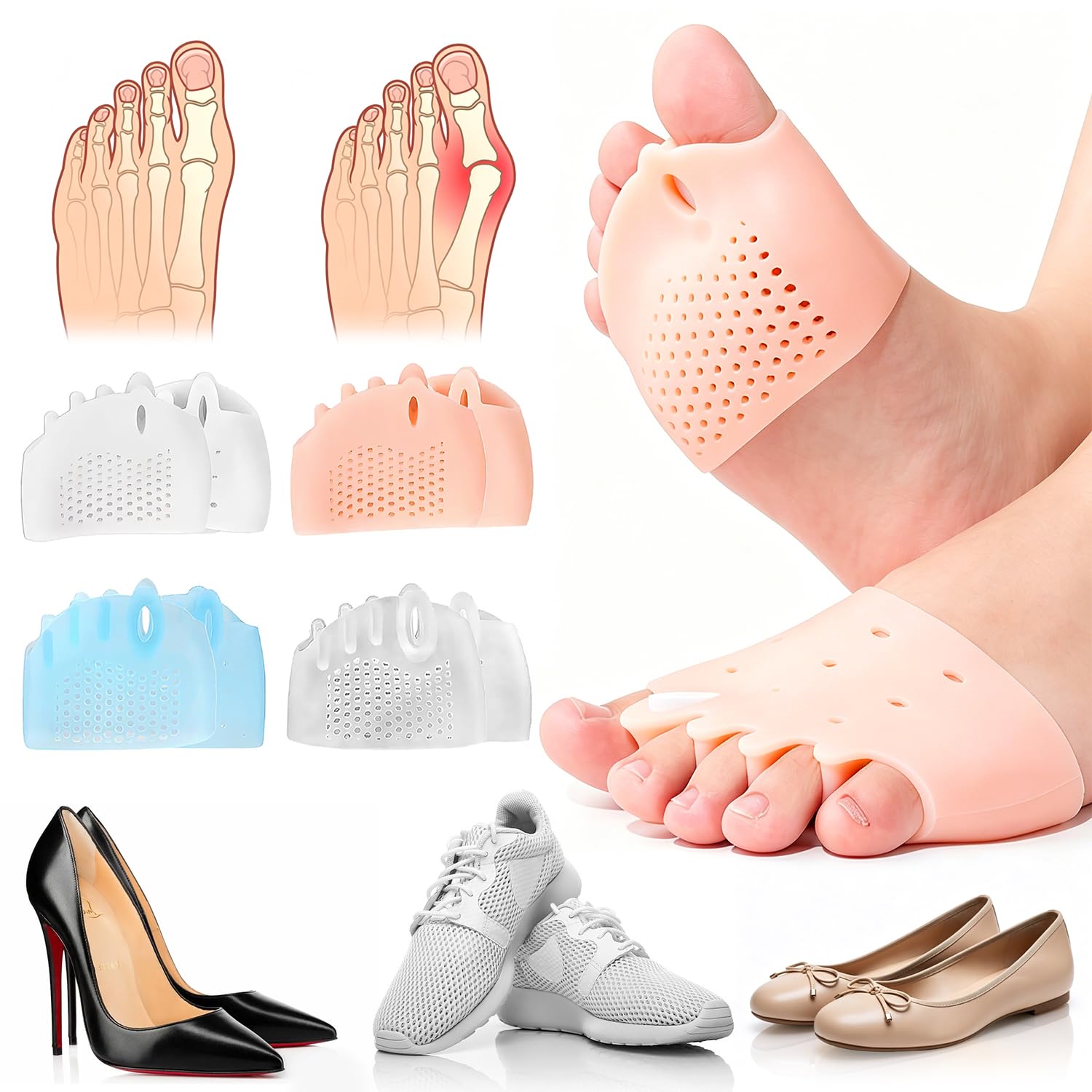 4pair Alignura 3 in 1 Pro Toe Straighteners, Silicone Toe Separators, Bunion Corrector Hammer Straighteners Spacers for Women Men Gel Toe Separators, Breathable and Lightweight Yoga Running Travel