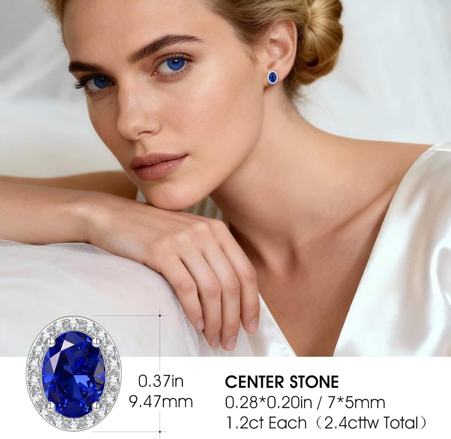 Certified 2.4 Cttw Lab Grown Royal Blue Sapphire Earrings, Hypoallergenic Adjustable Flat Back Studs, Eco-Friendly Fine Jewelry Gift for Women, Perfect for Wedding, Anniversary & Christmas, with Certification & Elegant Gift Box - Image 2