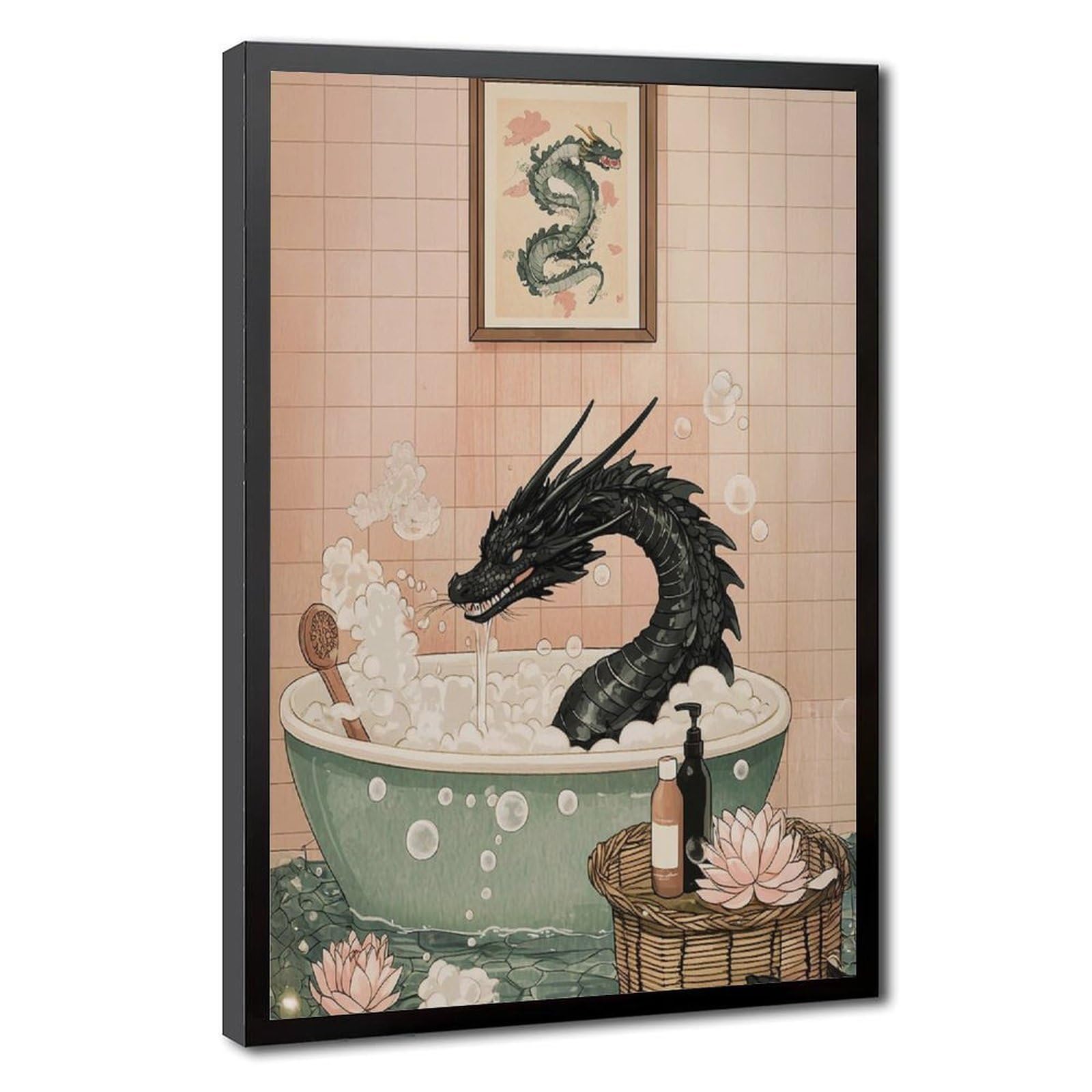 Bareronor Japanese Dragon in Bathtub Canvas Poster Bedroom Decor Landscape Office Room Decor Gift 16" L X 24" W