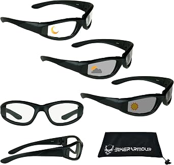 Bikershades Motorcycle Transitional Sunglass Men Women Safety Photochromic Clear to Smoke Lens