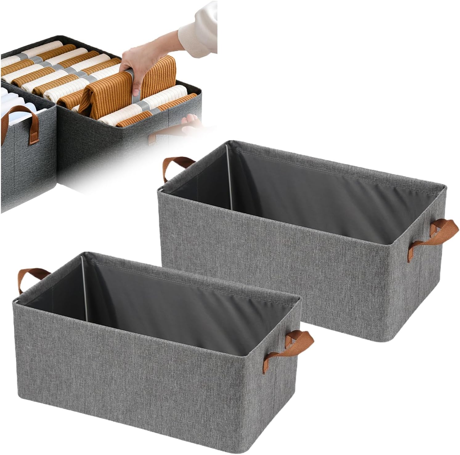 Foldable Closet Storage Box Bins Organizer System, Large Capacity Sturdy for Organizing Clothing, Sheets, Toys, Books - Shelf Organizer Shelves (2)