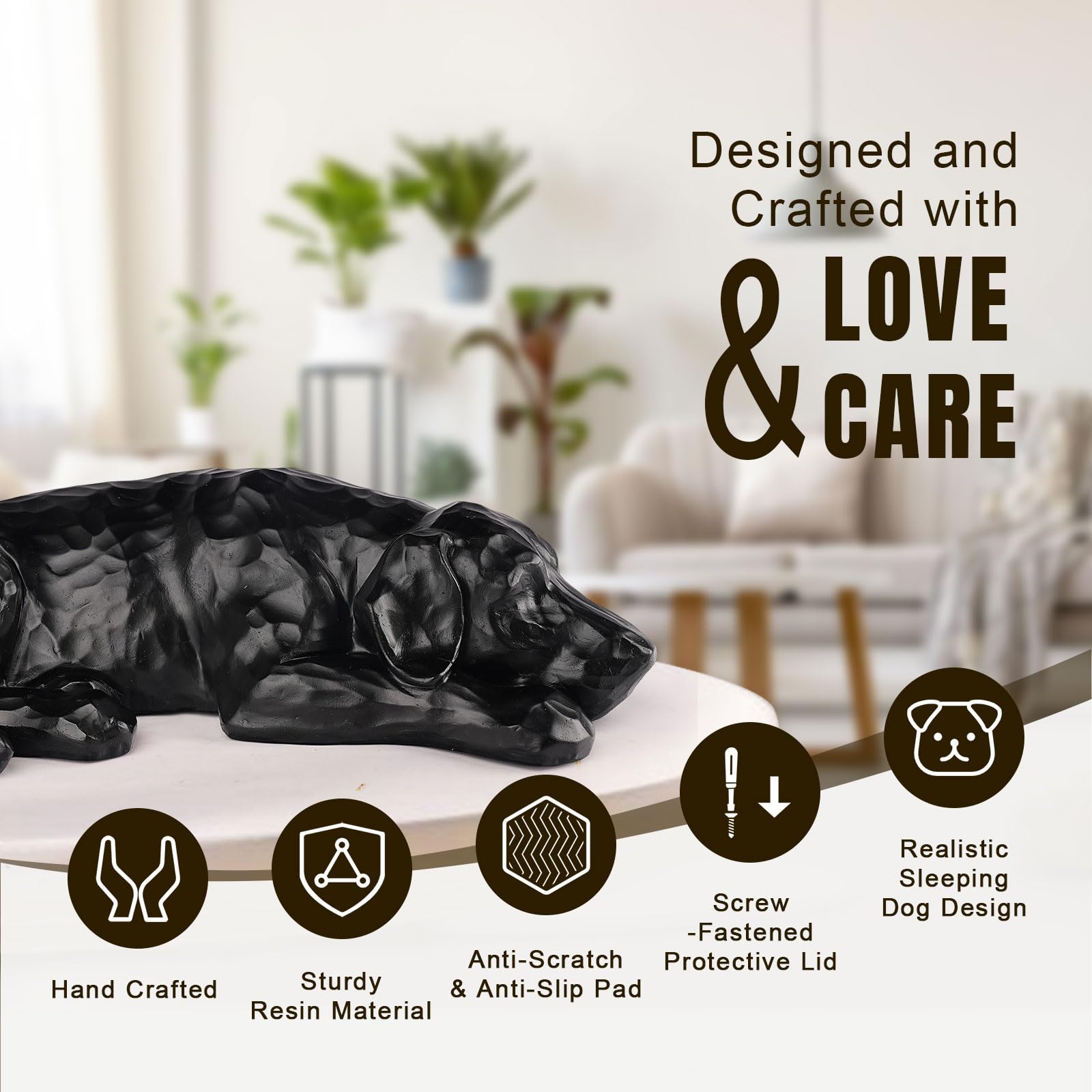 Regalo commemorativo per cani - Urna per ceneri in resina scolpita, regalo di simpatia per la perdita di un cane, ricordo commemorativo per animali domestici (Nero)