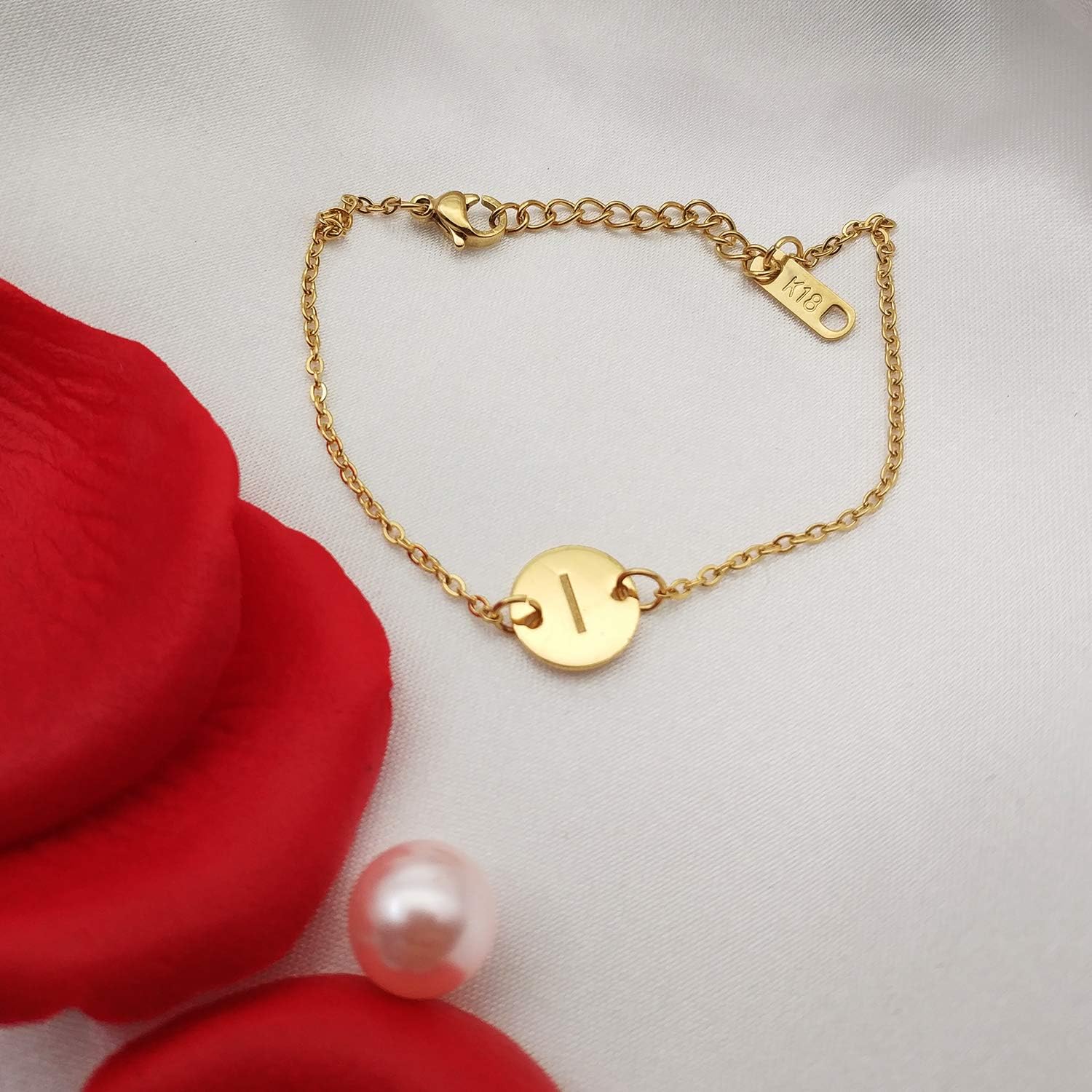 Initial Charm Bracelets 18K Gold Plated Stainless Steel Dainty Small Round Coin Disc Initial Bracelet Engraved Letters Personalized Name Bracelet for Women - Image 2