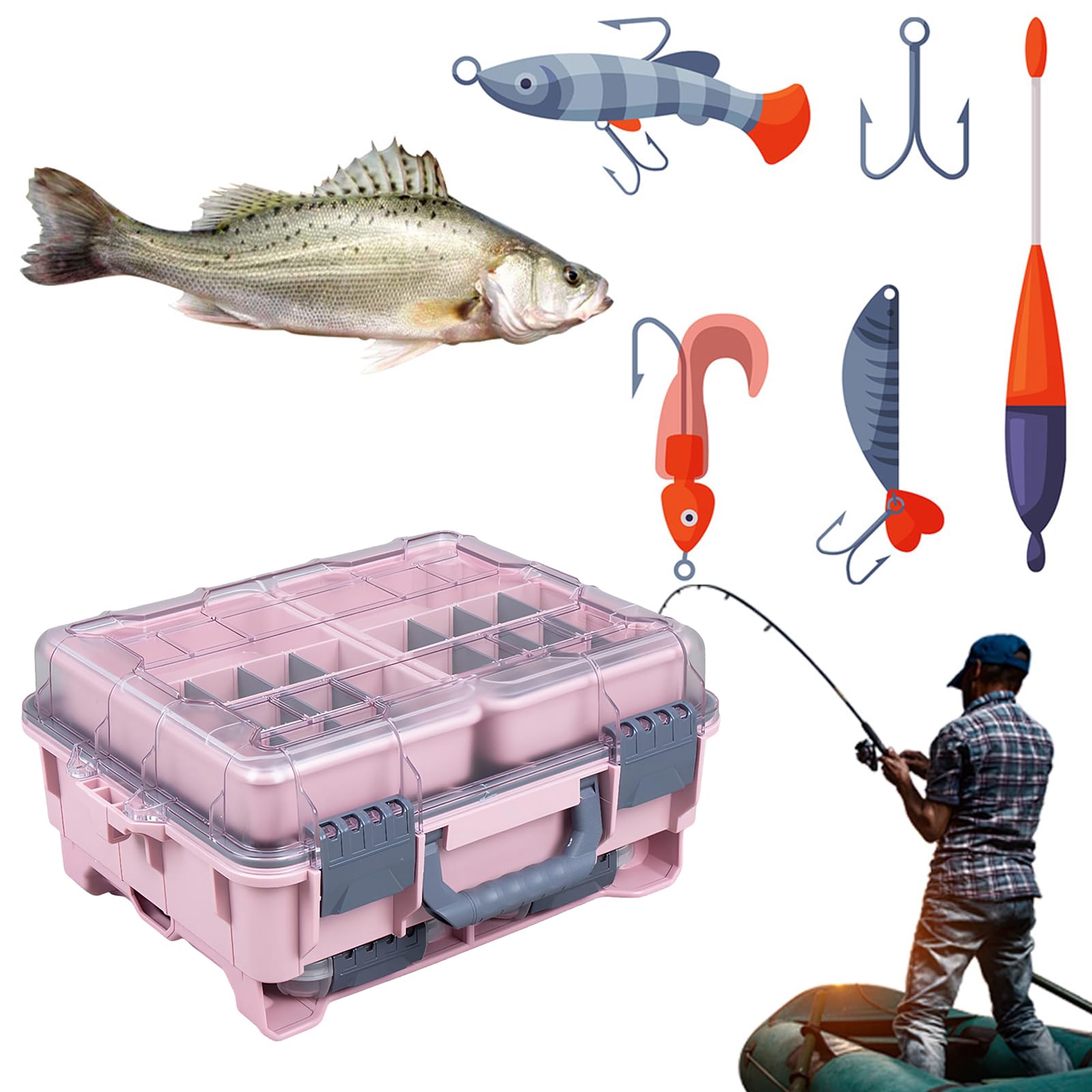 Universal Fishing Tackle Box Removal Inside Design for Fishing Gifts (Pink)