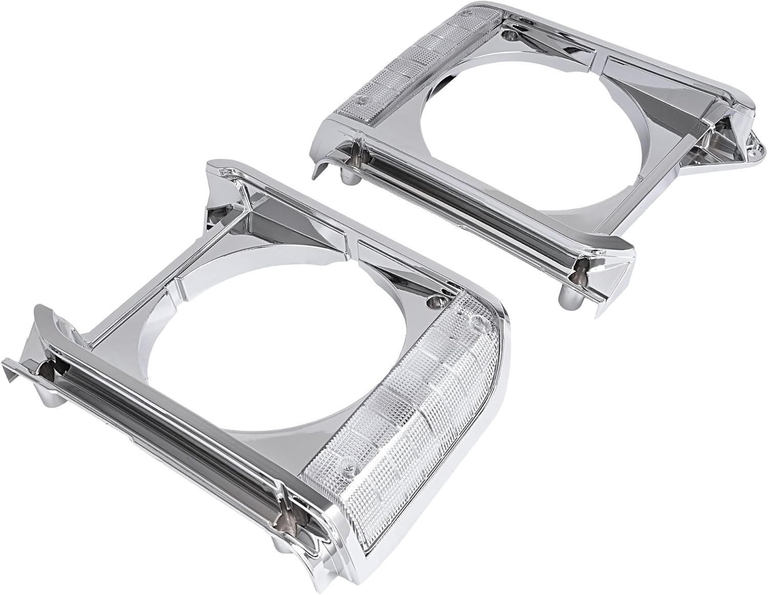 ALMULOO Headlight Bezel Pair Compatible with 1979-1981 Toyota Pickup Headlamp Headlight Door Cover Trim Bezel+Clear Lens Silvery Driver & Passenger Side