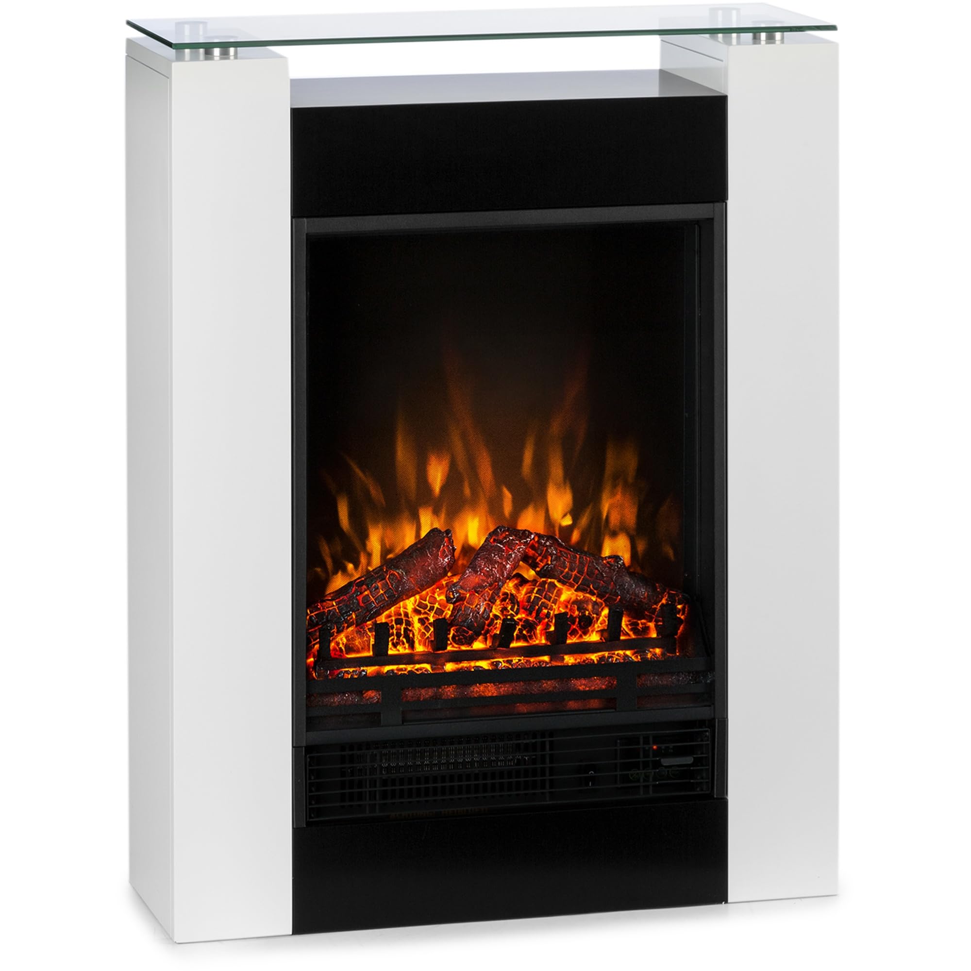 Klarstein Camino a Riscaldamento Elettrico, Caminetto Finto 1800 W a Basso Consumo, Fuoco LED, Spazio per Legna, Termocamino con Telecomando, Termostato e Timer
