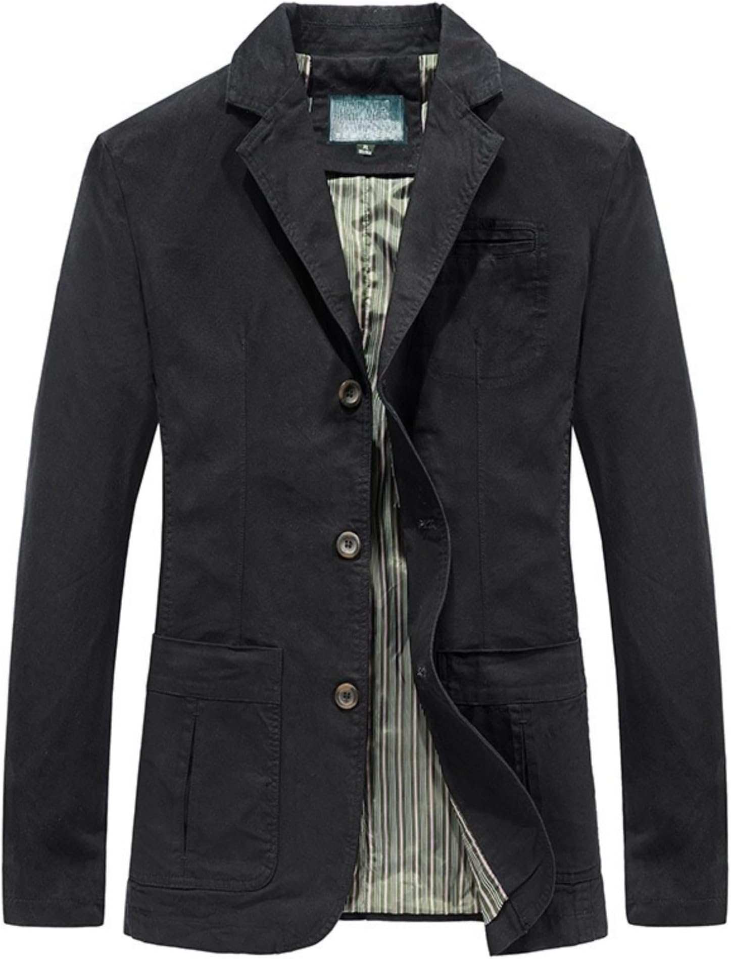 Men's Casual 3 Buttons Denim Blazer Slim Lapel Washed Denim Suit Jacket Business Blazer Sport Coat