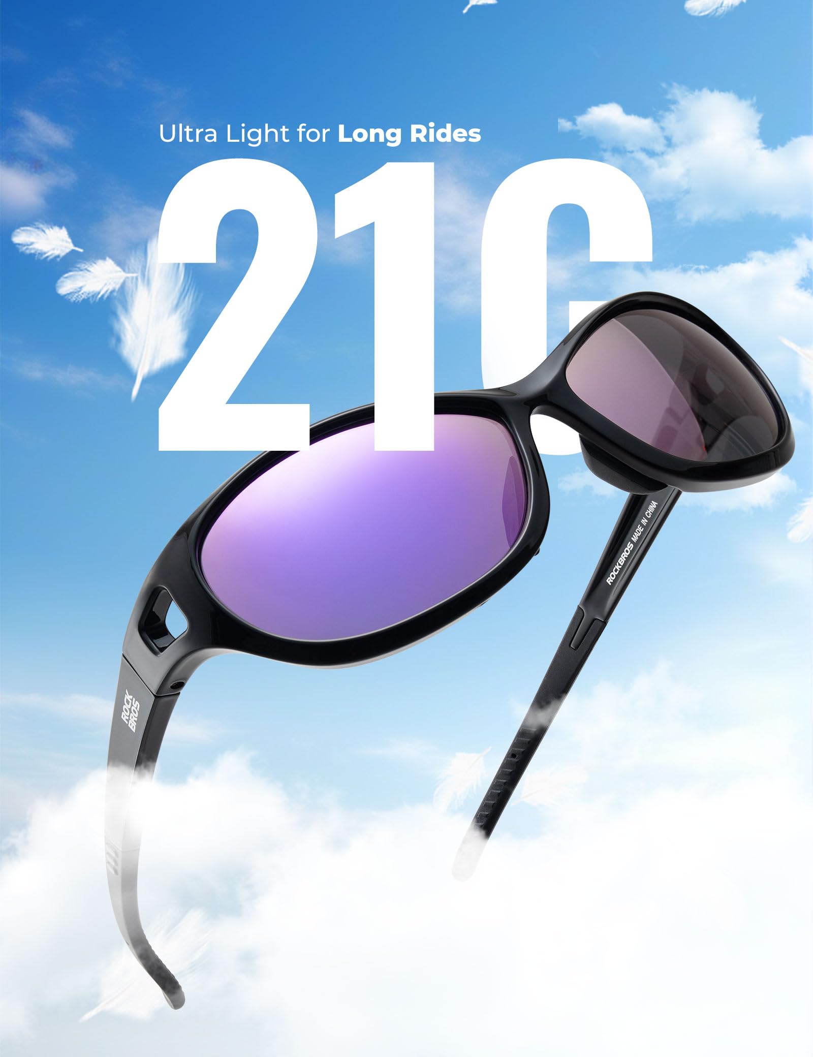ROCKBROS Sonnenbrille Fahrradbrille Herren Damen, Polarisierte Sportbrille Schnelle Brille, 21g Ultraleicht TAC, UV400 Schutz TR90 Rahmen Sunglasses, Laufbrille für Rennrad, Laufen, Angeln, Golf