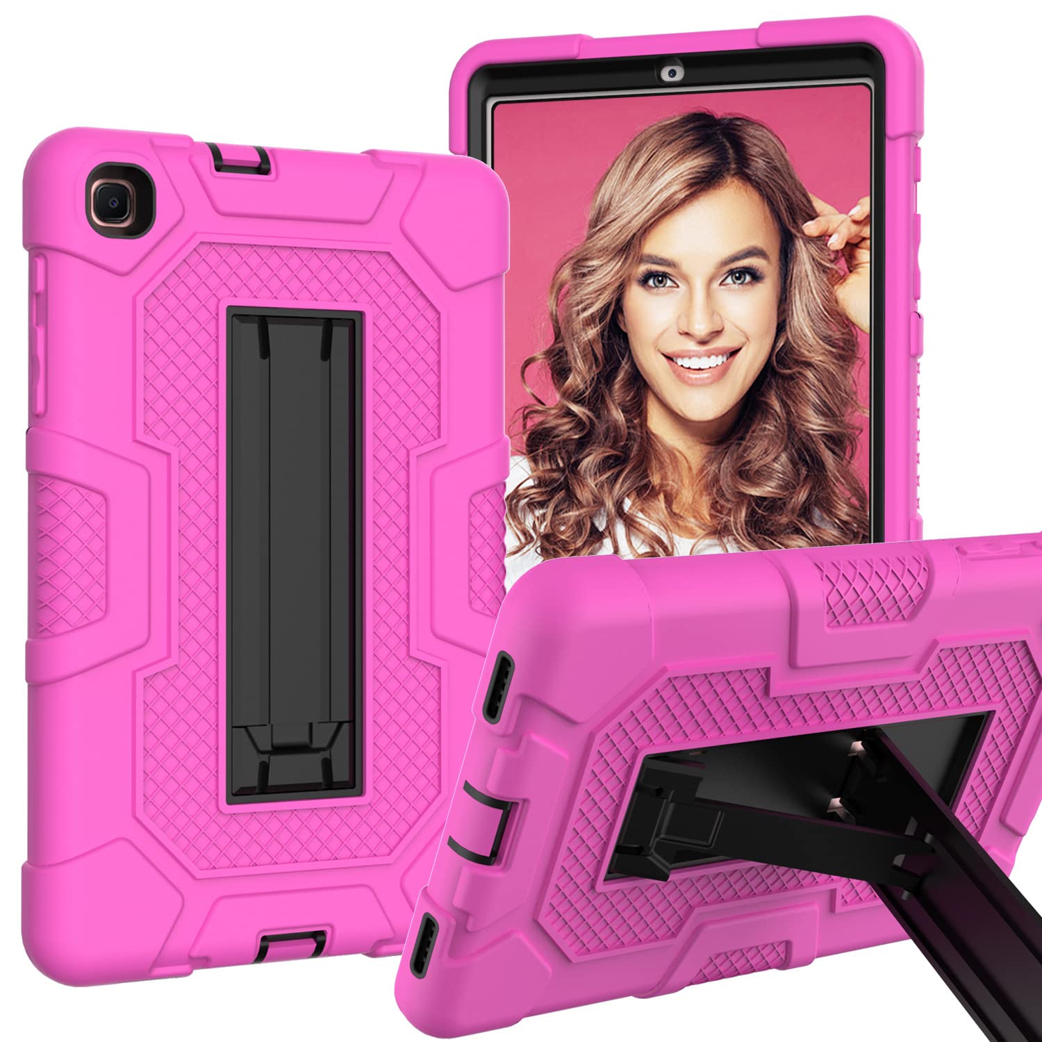 Samsung tab A 8.4 2020 T307 Case with Kickstand, Heavy Duty Shockproof Hard Hybrid Triple Layer Protective Soft Shell Apple Tablet Silicone Case (Rose + Black)
