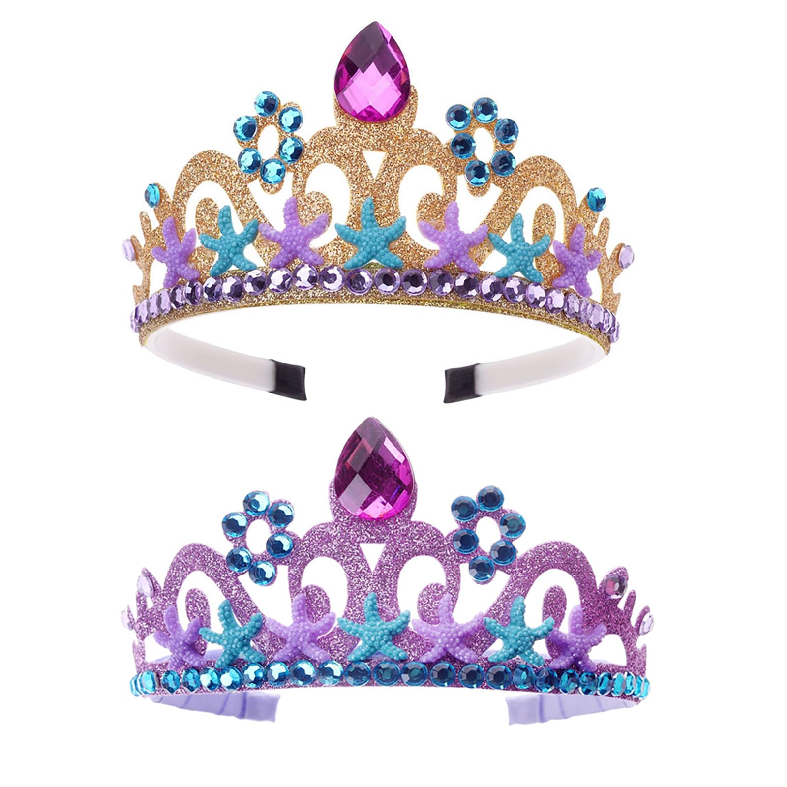 2 Pezzi Cerchietti per Capelli Bambini, Cerchietti di Glitter, Cerchietti Glitter per Capelli, Plastica Princess Tiara Hairband per Carnevale, Festa a Tema, Giochi Travestimento (Oro, Viola)