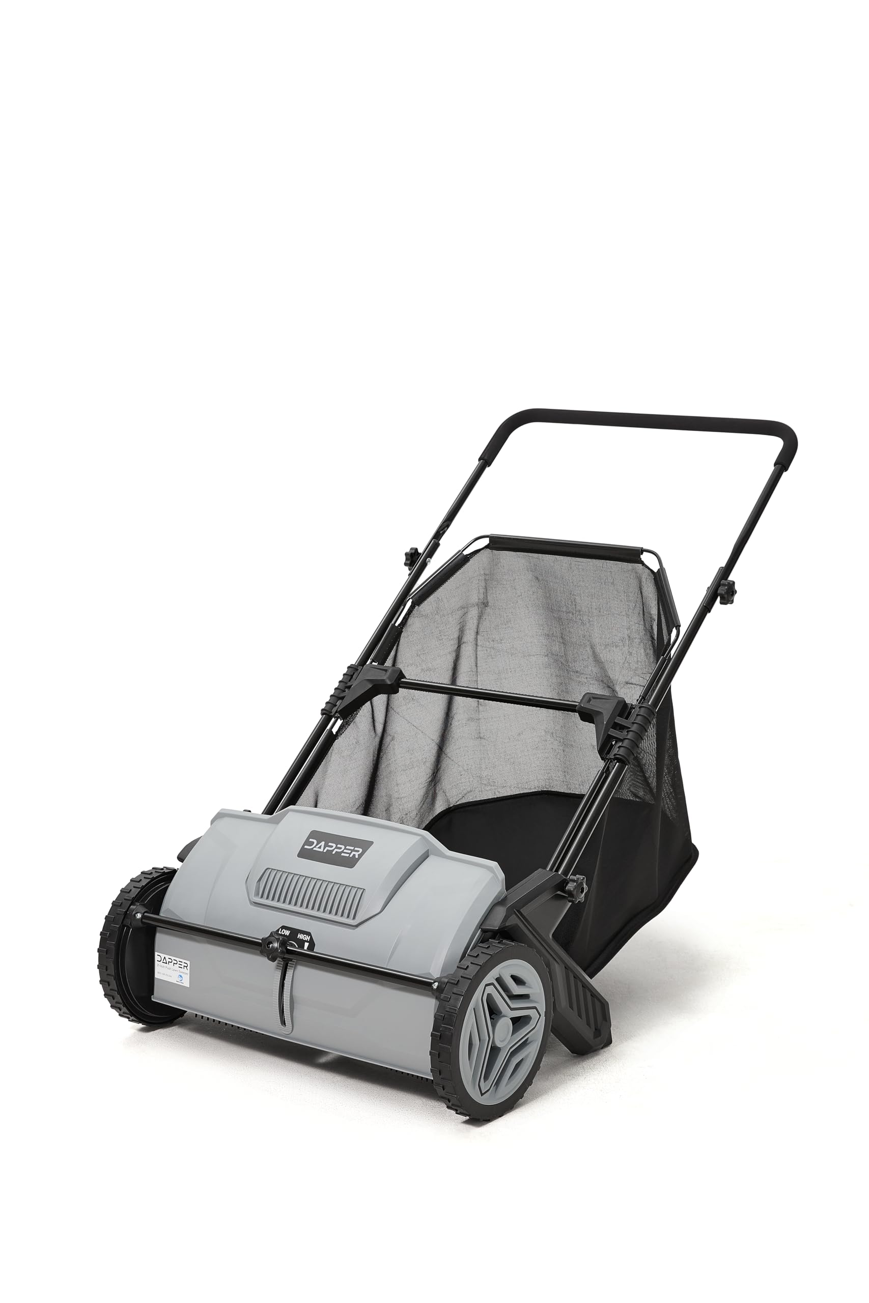 21-Inch Push Lawn Sweeper, Grass, Lawn and Leaf Cleanup Collector with Large 3.5 cu. ft. Hopper Bag, Durable Wheels, and Dual Spinning Brushes, Grey