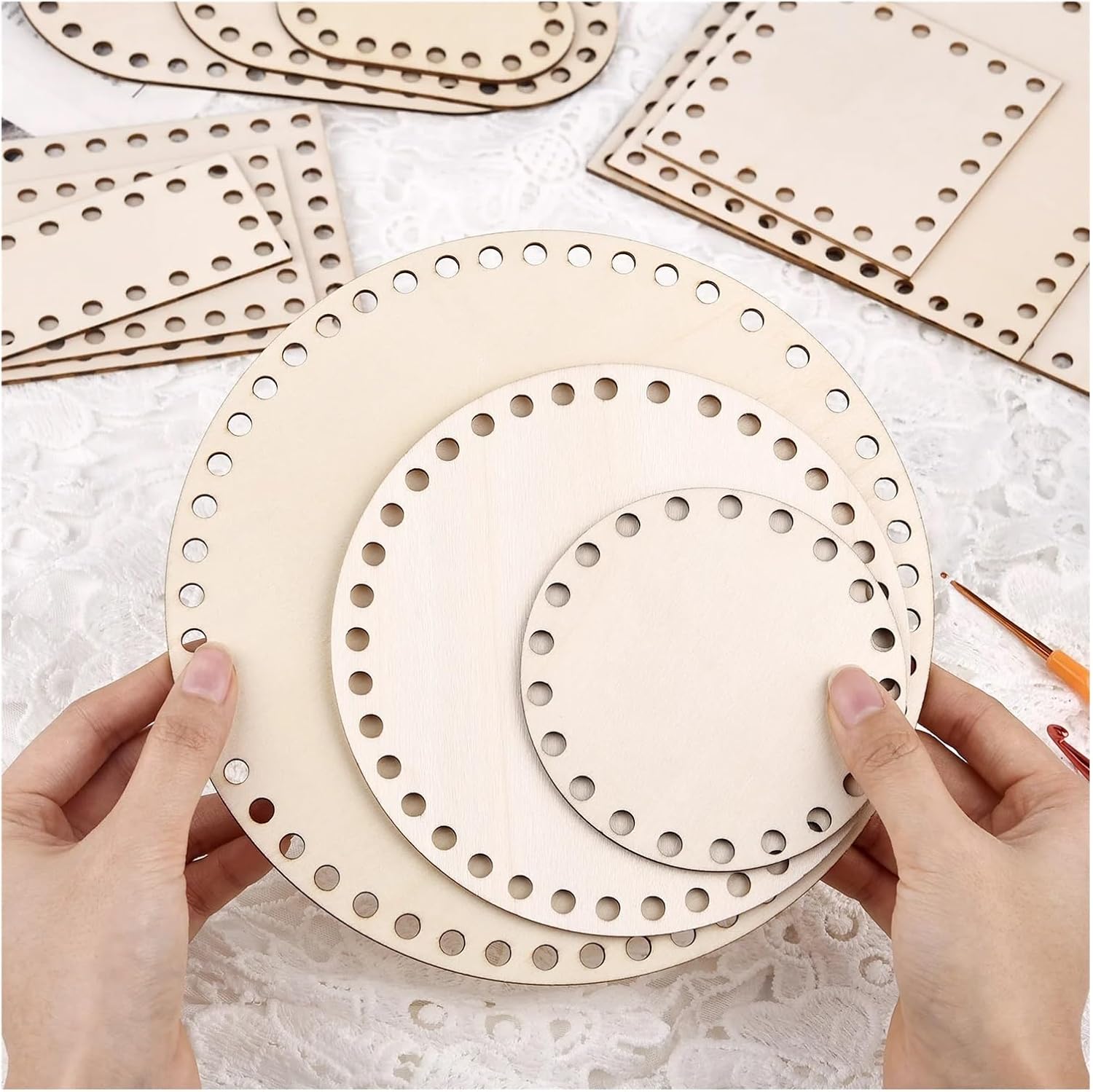 Wooden Basket Bottom 10/15/30cm Wooden Crochet Basket Base Bottom Round Square DIY Handmade Weaving Knitted Bag Board for Knitters(3pcs-01)