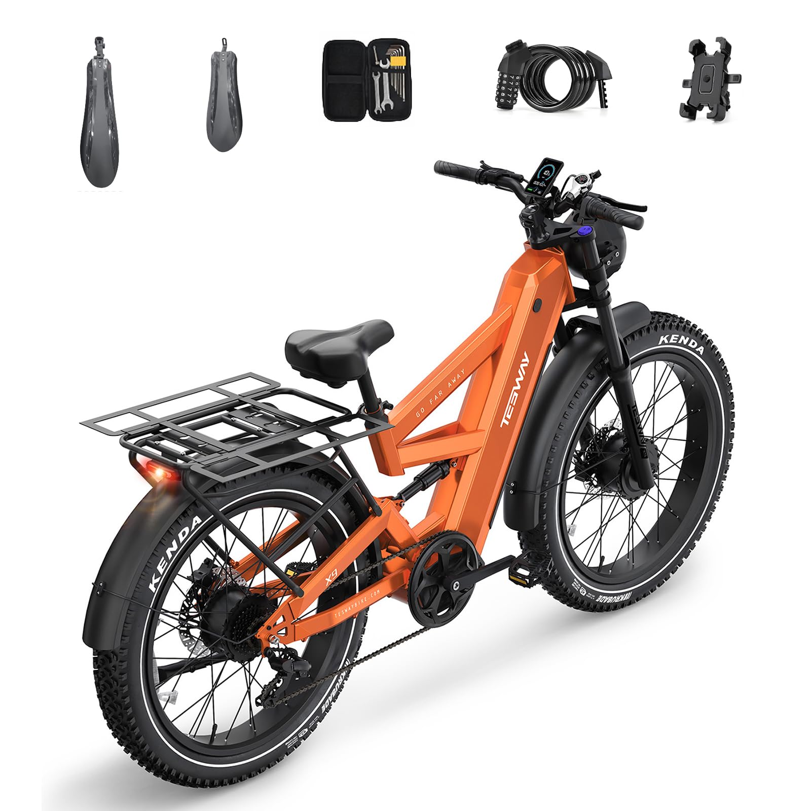 TESWAY X9 Dual Motor Ebike, 26" Fat Tire Full Suspension AWD Electric Bike for Adults, 4000W 40MPH 240NM, 48V 30Ah 120 Miles Long Rang