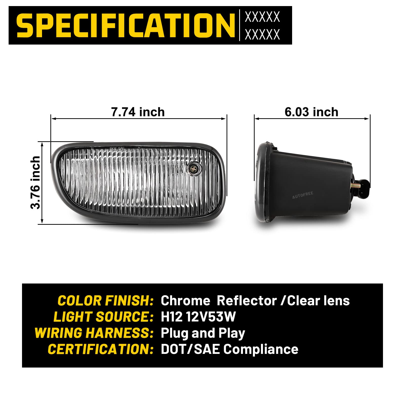 AUTOFREE Fog Lights for JEEP Grand Cherokee 1999-2003 with Bulbs H12 12V53W Fog Lamps Replacement- 1 Pair (Clear Lens)