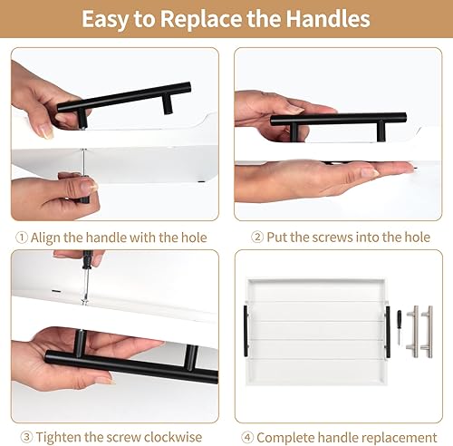 Miniatura 8 de Bandeja de mesa auxiliar  Bandeja otomana grande para sala de estar  Bandeja de madera para servir con asas (2 juegos)  Bandeja de madera para mesa