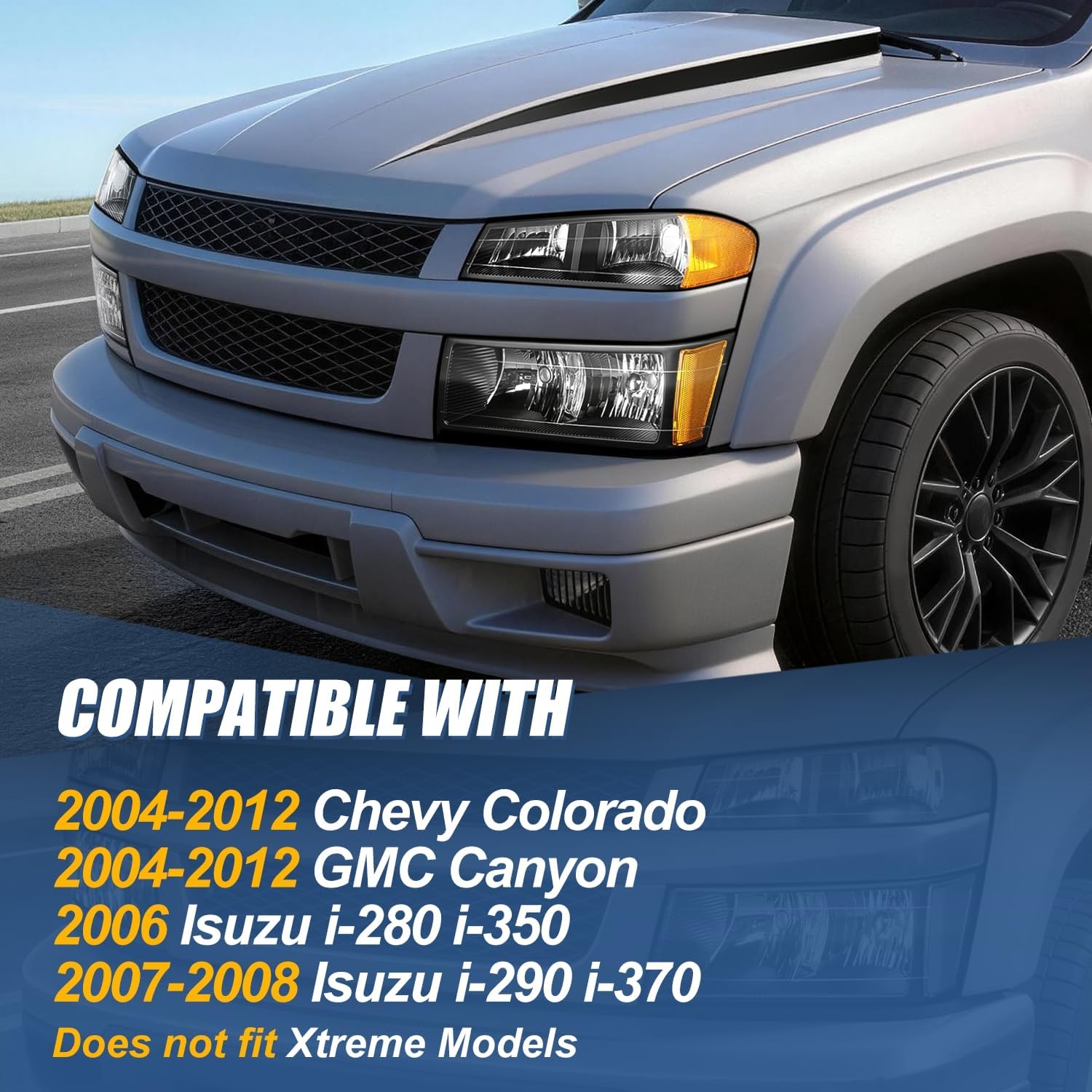Auto Dynasty 4Pcs Headlights Assembly and Bumper Lamps Compatible with Chevy Colorado GMC Canyon 2004-2012 Isuzu i-290 i-370 2007-2008 i-280 i-350 2006, Driver and Passenger Side, Black Housing