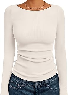 Trendy Queen Women Long Sleeve Shirts Ribbed Tops Fall Fashion 2025 Underscrub Basic Casual Clothes Cute Boat Neck Tight Tees