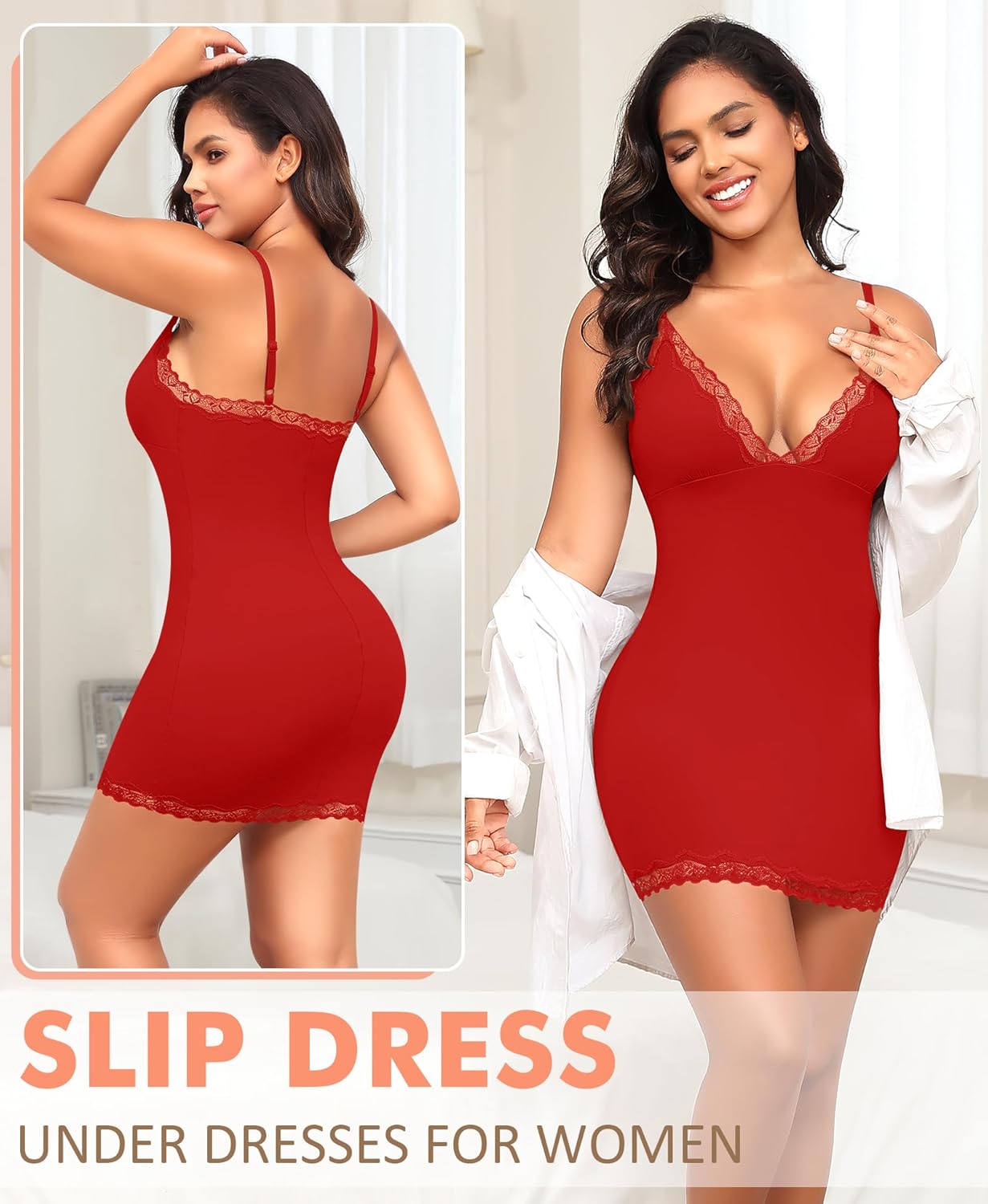DERCA Slip Dress for Women Adjustable Spaghetti Strap V Neck Full Slips Under Dresses Camisole Slip Nightgown - Image 5