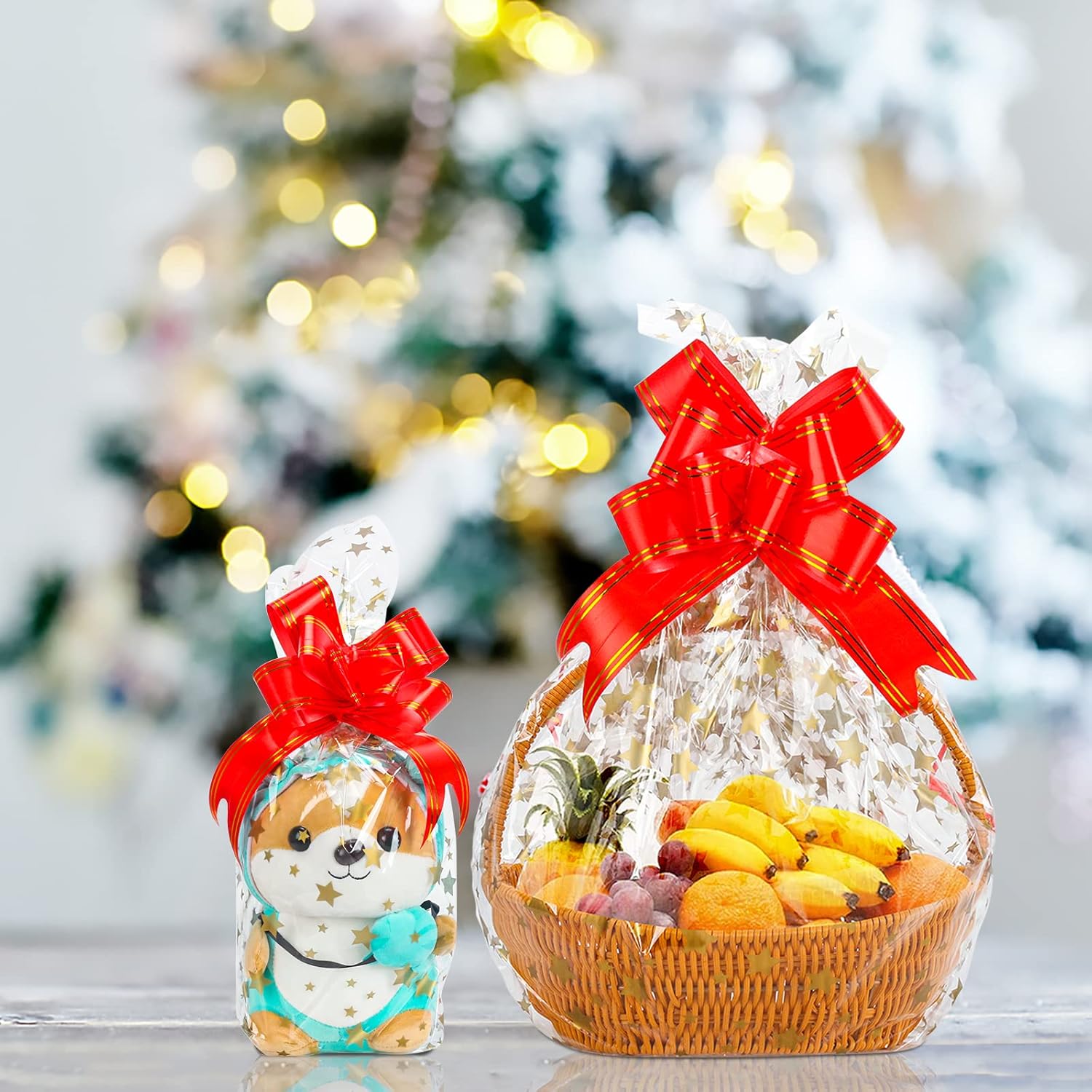 Christmas Cellophane Wrap Roll, Cellophane Wrap Gift Basket Wrap, Nistar Cellophane Wrap Roll (32 in x 50 ft) Gold for Gift Baskets with 8 Bows Extra Large Clear Wrapping Paper to Treats, Flower, DIY Craft for Holiday, Christmas : Health & Household