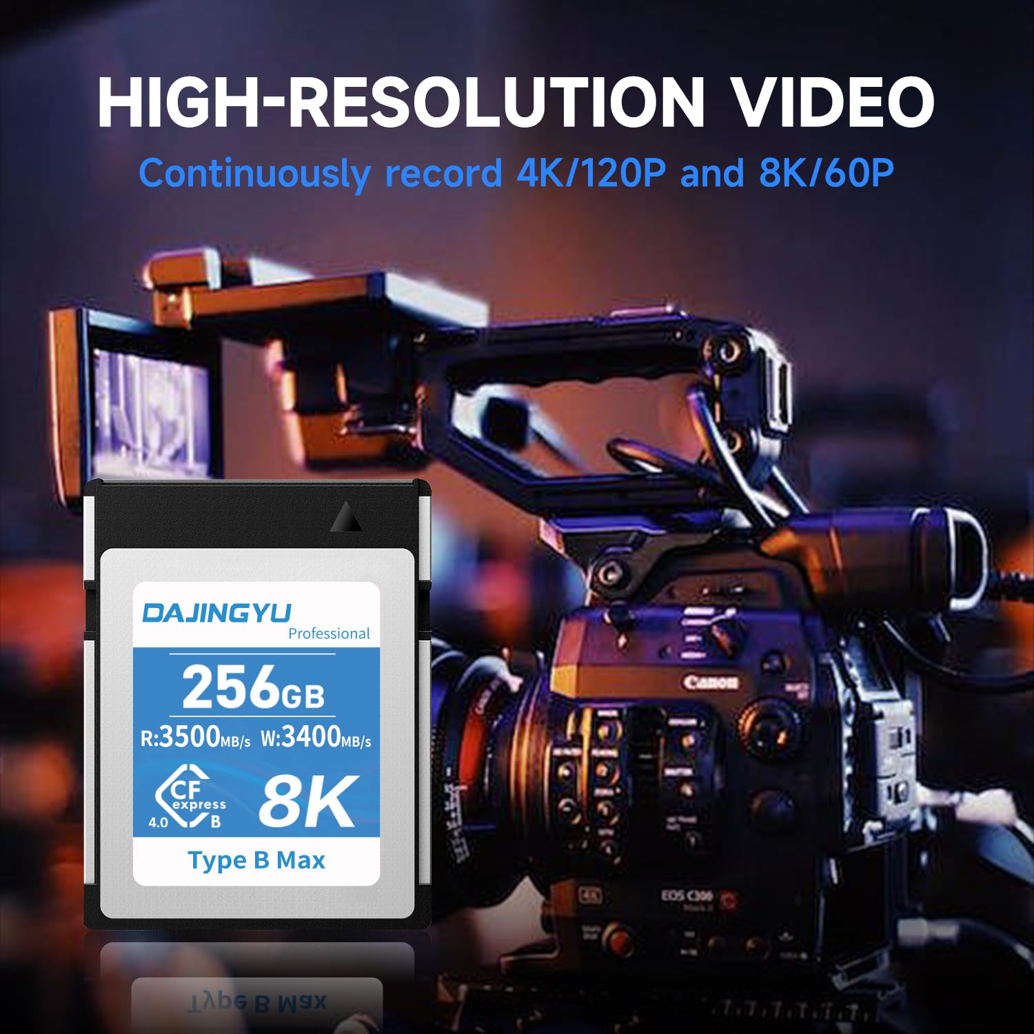 Scheda di memoria CFexpress 4.0 tipo B da 256 GB per registrazione di foto e video RAW 8K compatibili con fotocamere Canon Nikon R5/R5C/Z8/Z9 fino a 3500 MB/s in scrittura, 3400 MB/s in lettura