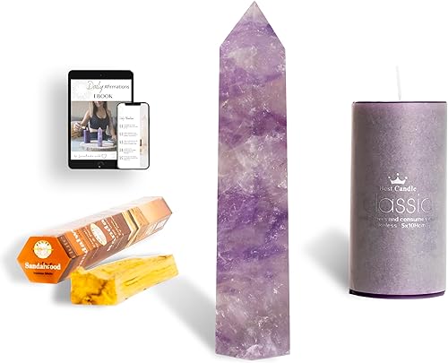 Juego de cristales curativos de manifestación y meditación de equilibrio emocional cristal de amatista de primera calidad, vela púrpura