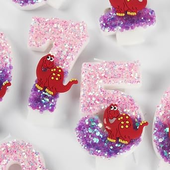 Birthday Number 3 Candles, Pink Purple Dinosaur 3rd Birthday Candles for Cake Topper Decorations, Birthday Party Wedding Anniversary Celebration Supplies
