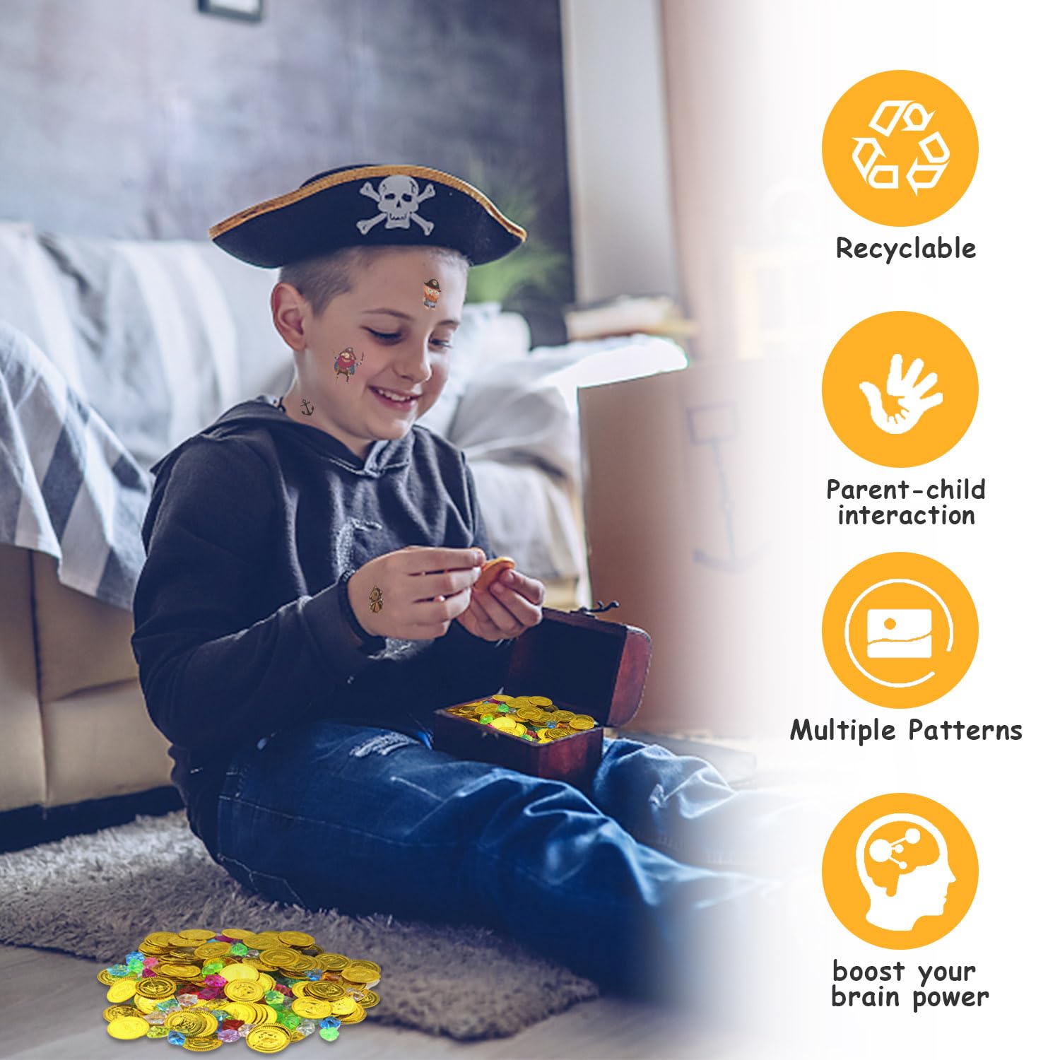 Set De Trésor Pirate – 50 Pièces D’or Et 50 Diamants Acryliques – Chasse Au Trésor Anniversaire