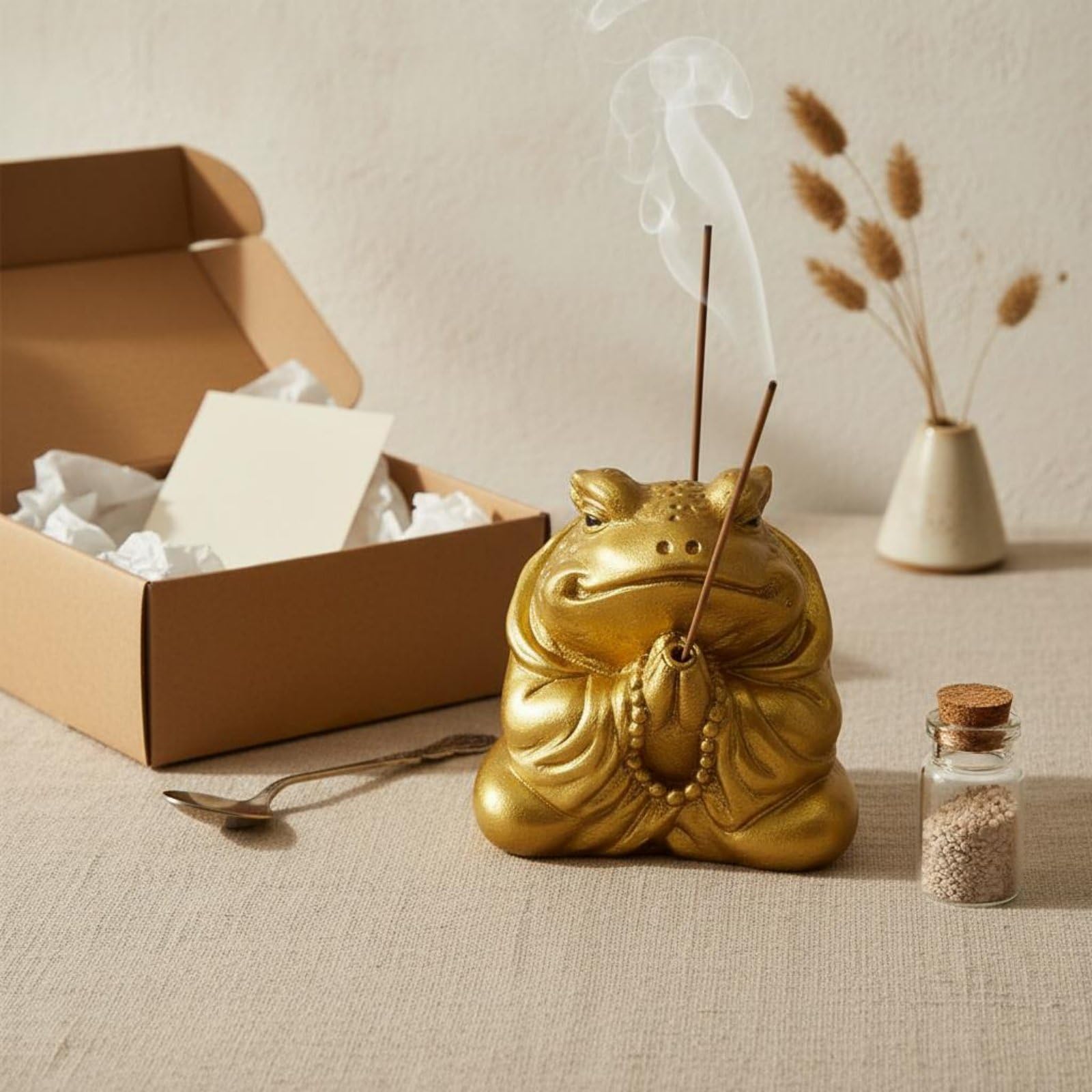 BNF® Gold Finish Golden Toad Incense Holder Tabletop Decoration