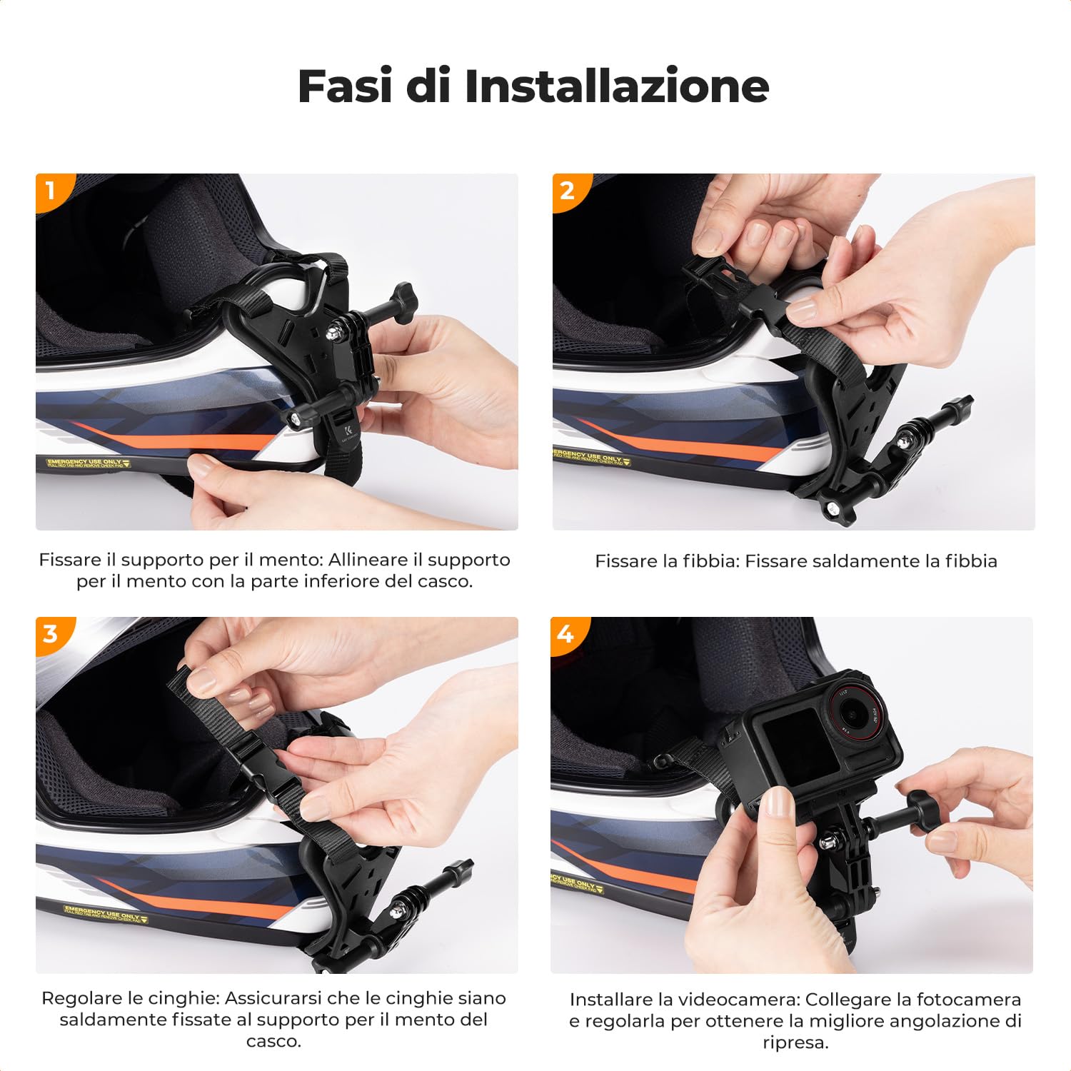K&F CONCEPT Supporto per Casco Moto da Mento, compatibile con GoPro Hero 13/12/11/10/9/8/7, DJI Osmo Action 5 Pro/4/3/360, Insta 360 Ace Pro/2/X5/X4/X3, AKASO, dotato di base a Y, Silicone antiscivolo