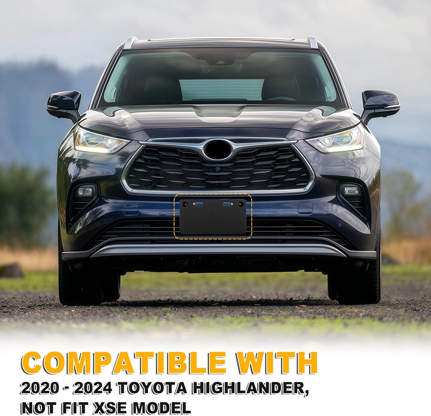 Front License Plate Frame Compatible with Toyota Highlander 2020 2021 2022 2023 2024, Bumper License Frame Holder Mounting Bracket, Replace # 521140E160 TO1068162