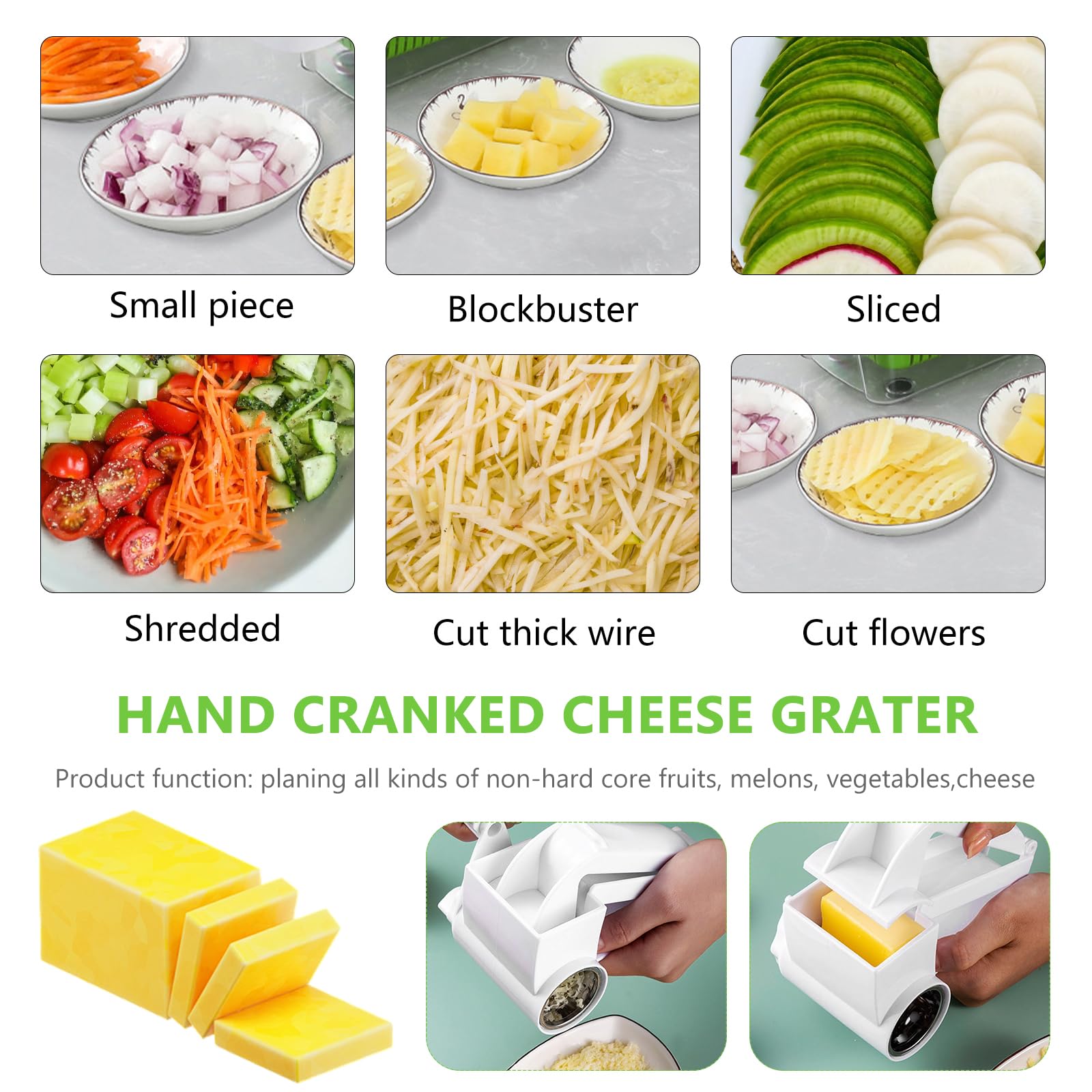 Jasfyee Rotary Cheese Grater - 3 Drum Set For Shredding, Grating, Slicing (Stainless Steel & ABS)-843487