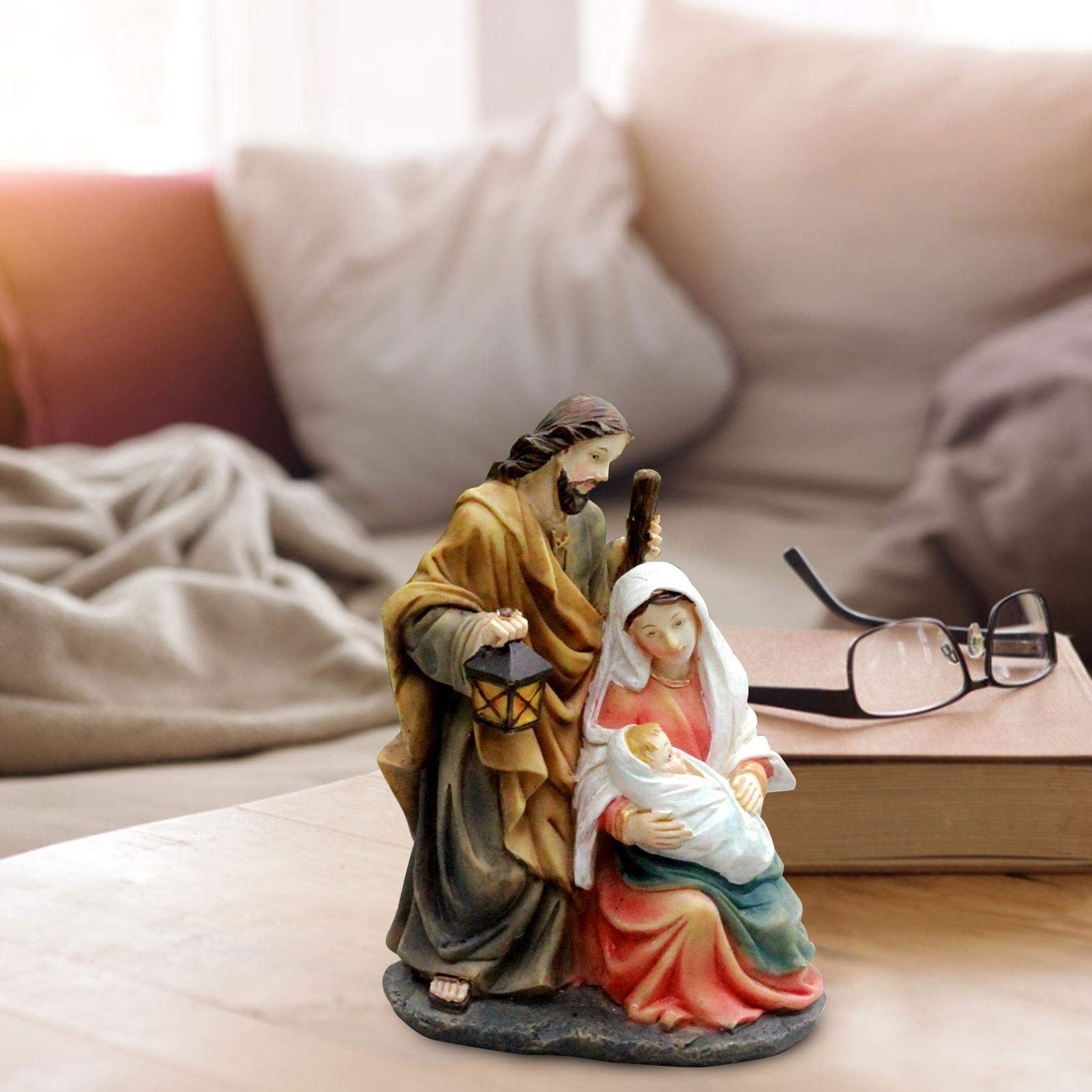 Figurines Nativité Noël - Crèche Résine Détaillée - Décoration Religieuse - Pour Table, Étagère, Cheminée - 6