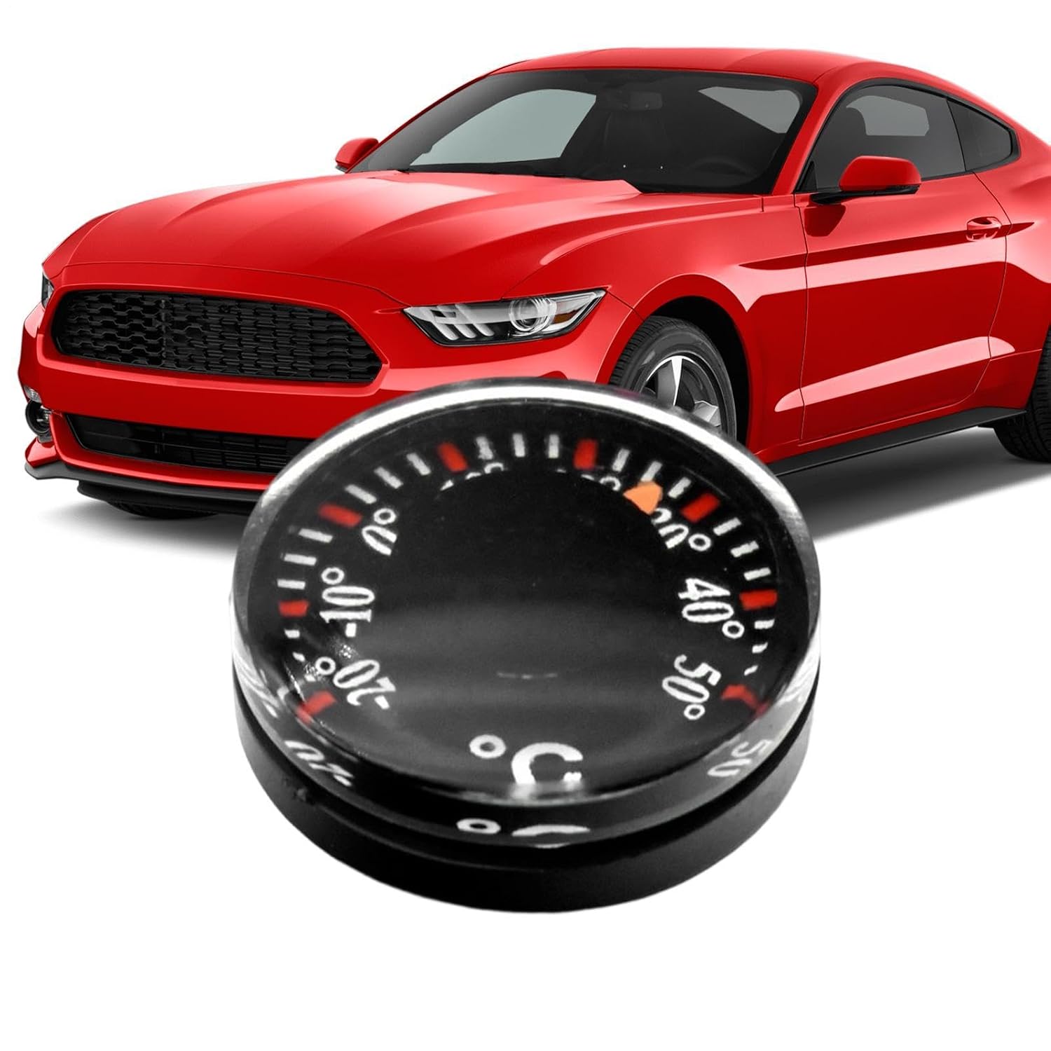 Mini Vehicle Thermometer, Climate Tracking for Home with Winter Travel, Polymer Shell with Battery Free, Accurate Outside Air Sensor, Truck Pick Up Dashboard Small Circular Black