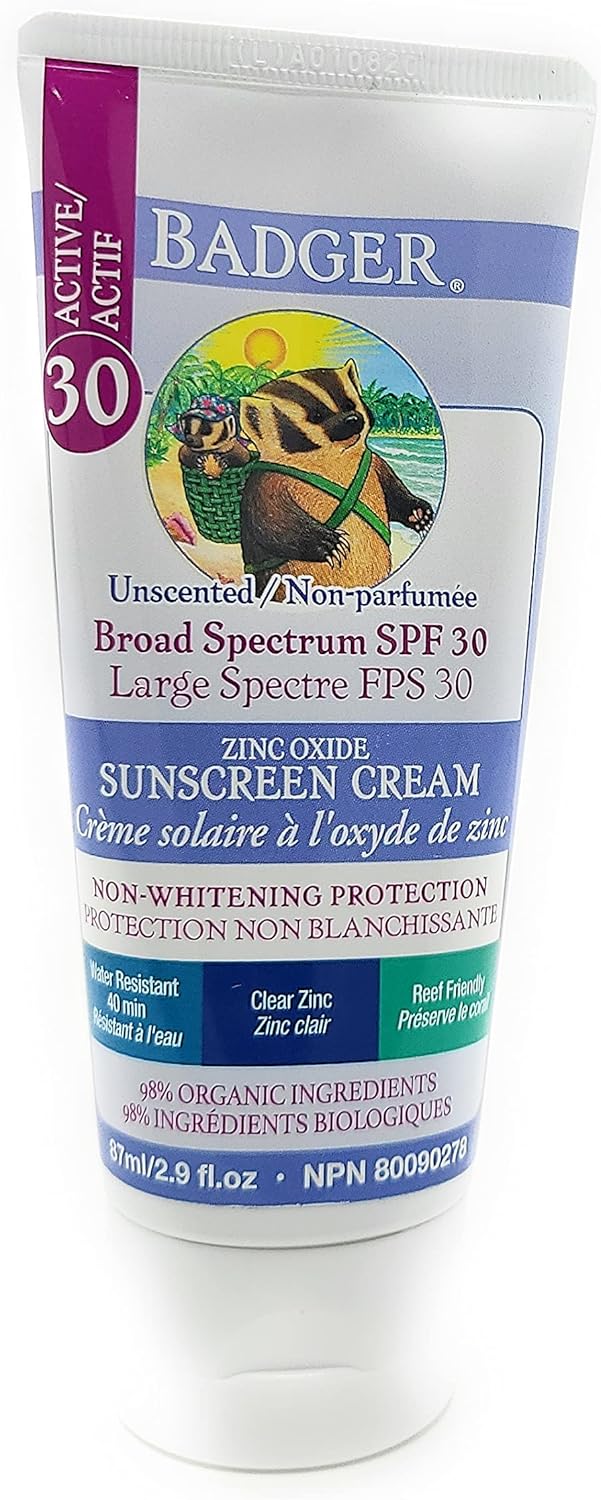 Badger Clear Zinc Oxide Sunscreen Cream, Unscented, Broad Spectrum SPF