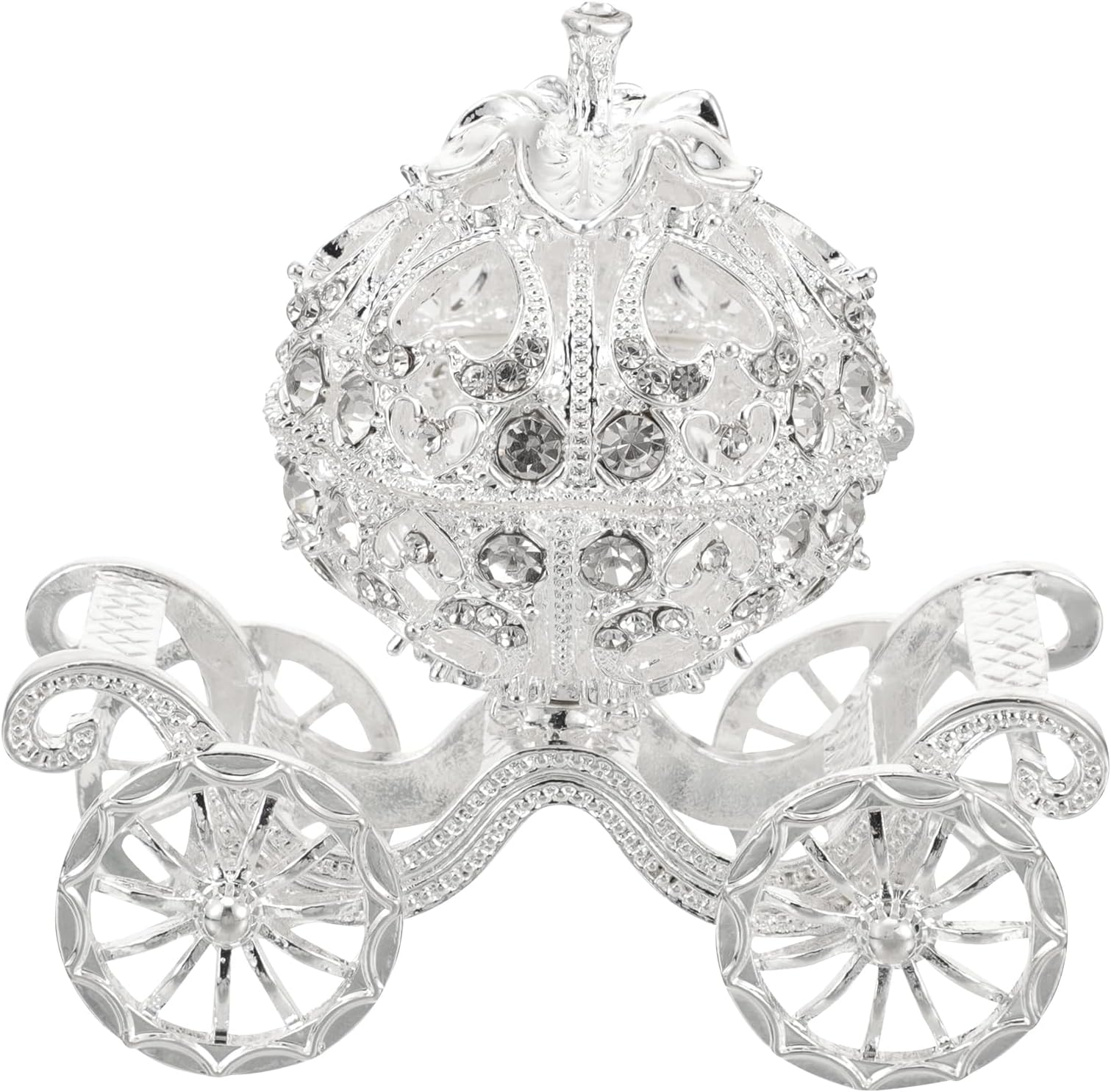 Pumpkin Carriage, Carriage Centerpiece, Hinged Jewelry Trinket Box Silver Rhinestone, for Wedding Christmas Halloween Decor
