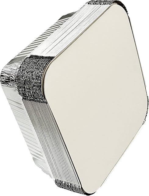 Aluminium Foil Trays with Lids - Large Tin Foil Containers with Paper Lids for Roasting Baking Oven Safe Broiling Cooking Food Storage and Freezing - 9 x 9 inch Square (20 Trays and Lids)