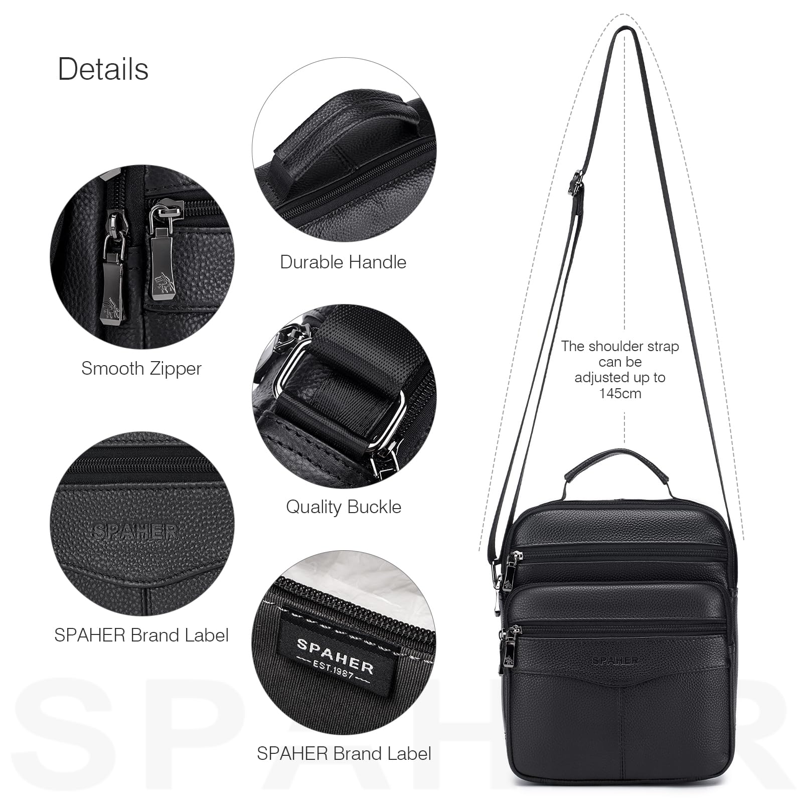 SPAHER Groß Herrentasche Leder Tasche Umhängetasche IPAD Handgelenktasche Schultertasche Business Männer Aktentaschen Handtaschen Rucksack Crossbody Sling Reisetasche für Arbeit Reise Alltagsleben