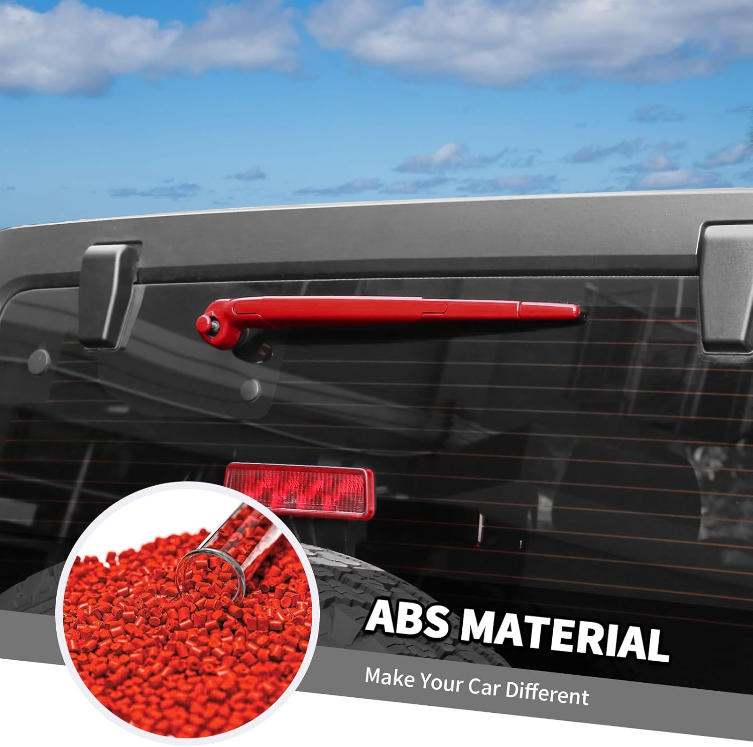 Jimen Fit for Jeep Wrangler JK & Unlimited 2007-2018, 4PCS Front Windshield Wiper Cover & 4PCS Rear Window Wiper Blade Trim (Red)