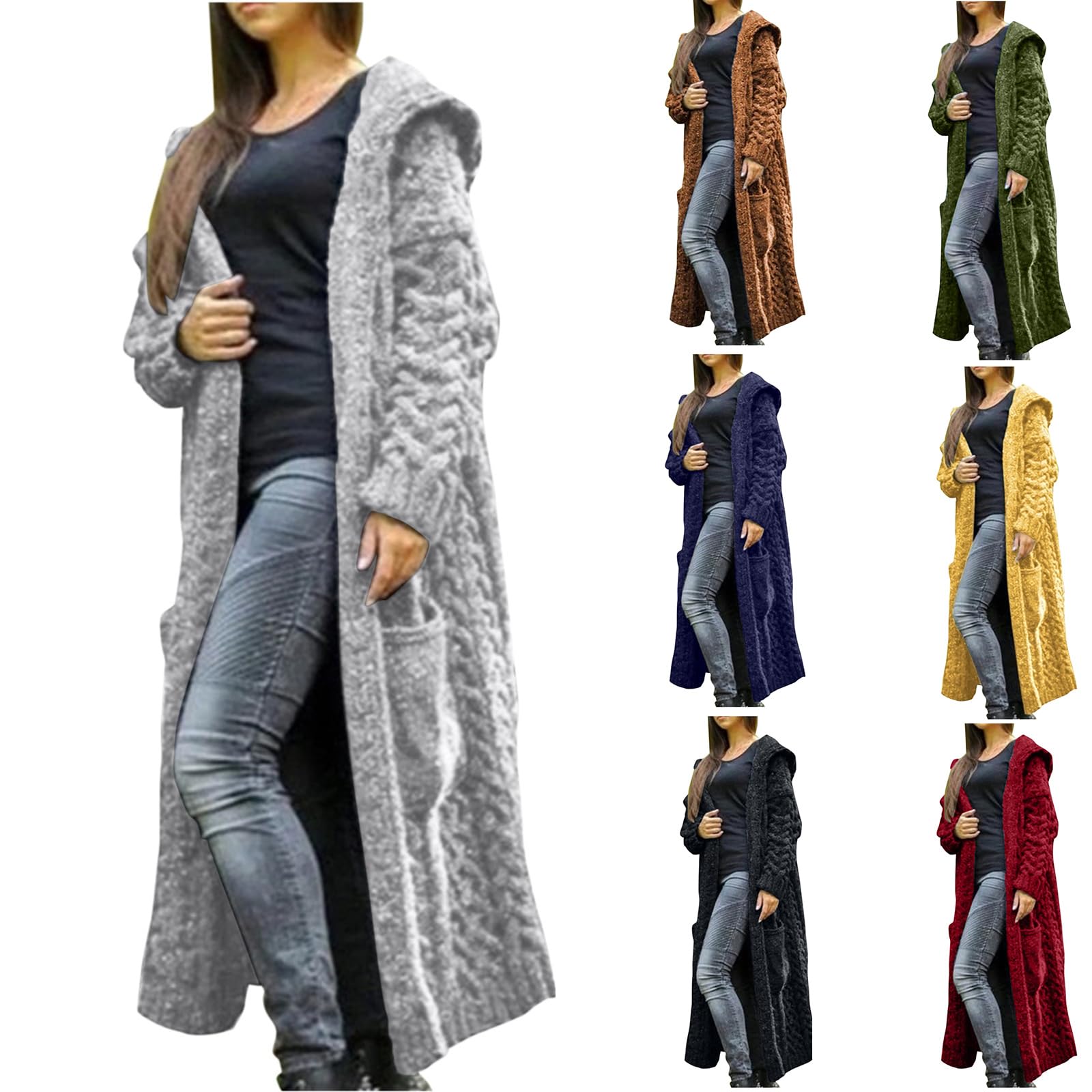 Chunky Cardigan Sweaters For Women Trendy Cable Knit Open Front Long Coat Thick Warm Sweater With Pockets And