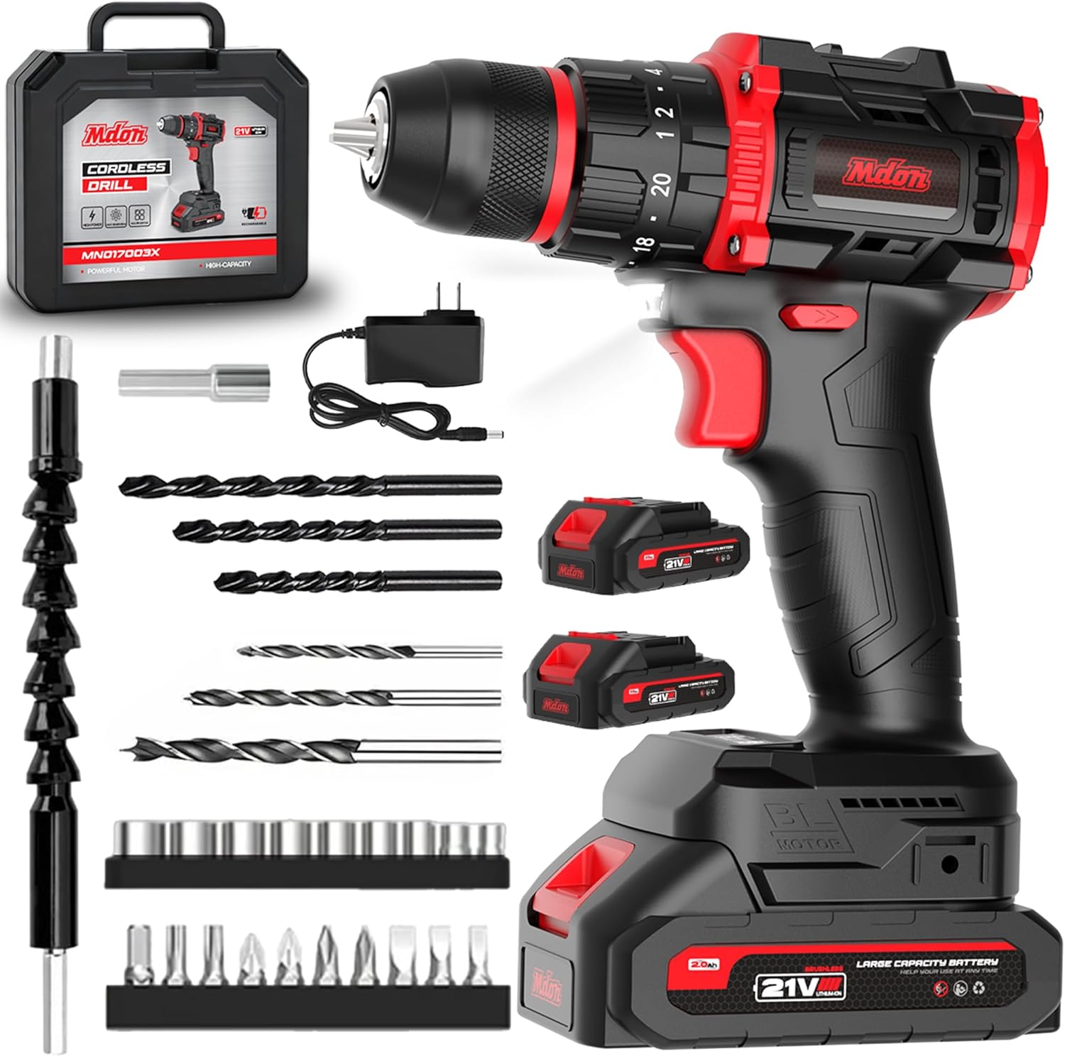 Taladro Atornillador Inalámbrico 21V, 2 Baterías, 50Nm, 20+3 Torque