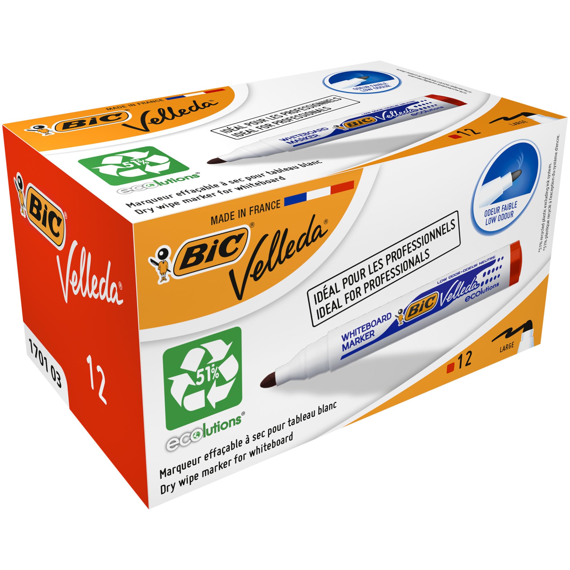 BIC Velleda 1701 ECOlutions rotuladores de Pizarra punta media - Rojo, Caja de 12 unidades
