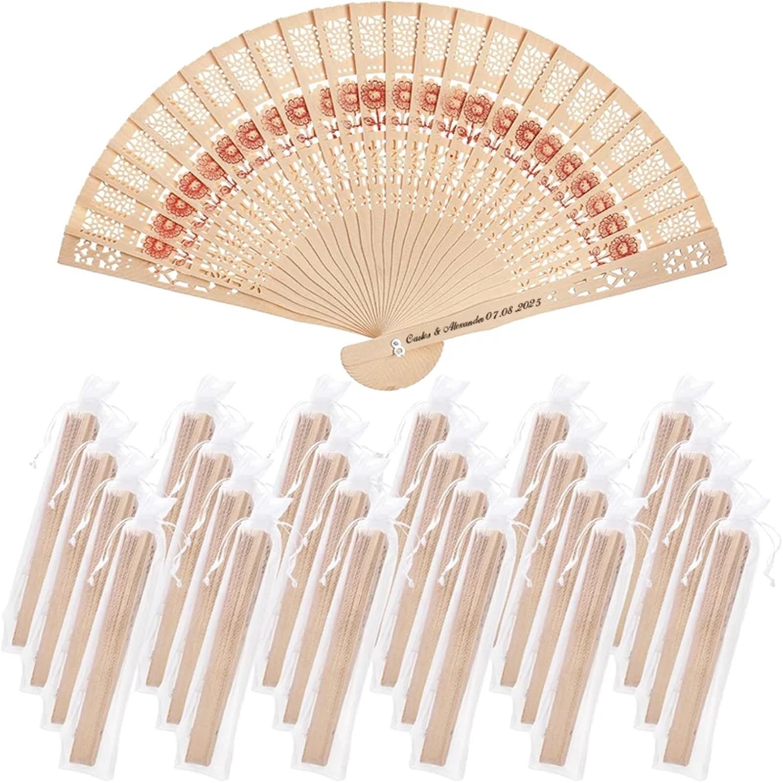 Gwyzax Wooden Folding Fan 50Pcs Wooden Folding Fans for Wedding Baptism Party Favors Bridal Guest Gift Decor