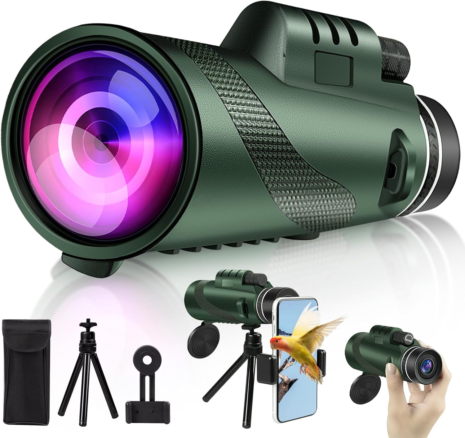 Monocular Telescope, 80x100 HD Monoculars for Adults with Smartphone Tripod, High