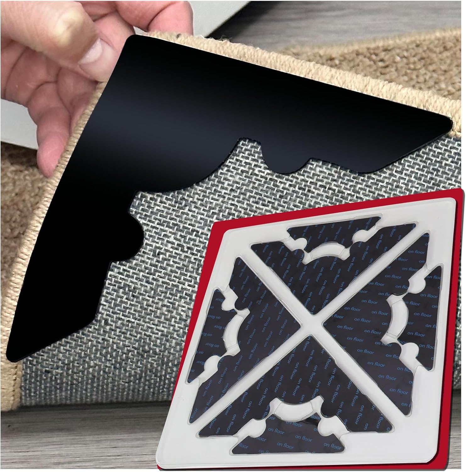 Rug Non Slip Grippers, Reusable Rug Tape, No Damaging for Floor, Carpet Corner Stickers for Hardwood Floors and Tiles, Strong Hold Carpet Gripper for Area Rugs, 24Pcs