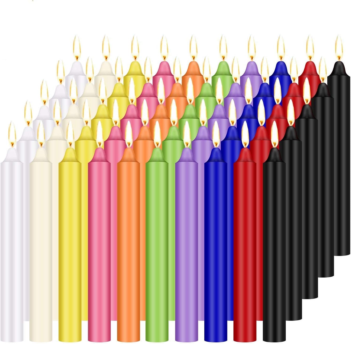 Onebird 100 Pack Assorted Color Unscented Mini Taper Candles | 4" Tall x 1/2" Diameter | Up to 2 Hr Burn Time | Perfect for Celebrations & Rituals