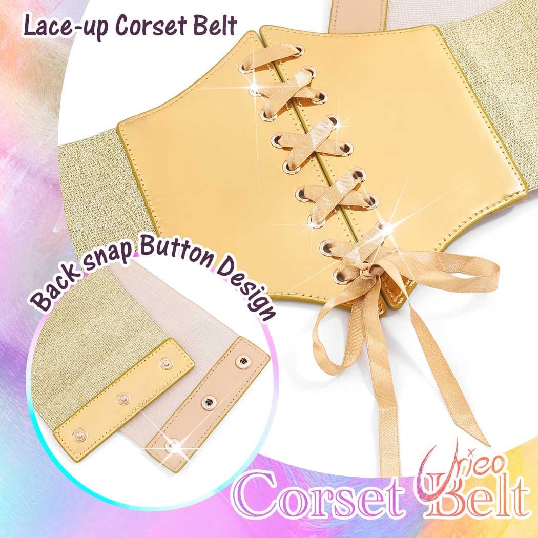 Urieo Stretchy Leather Corset Belt Elastic Black Waist Belts Wide Costume Waspie Belt for Women - Image 2