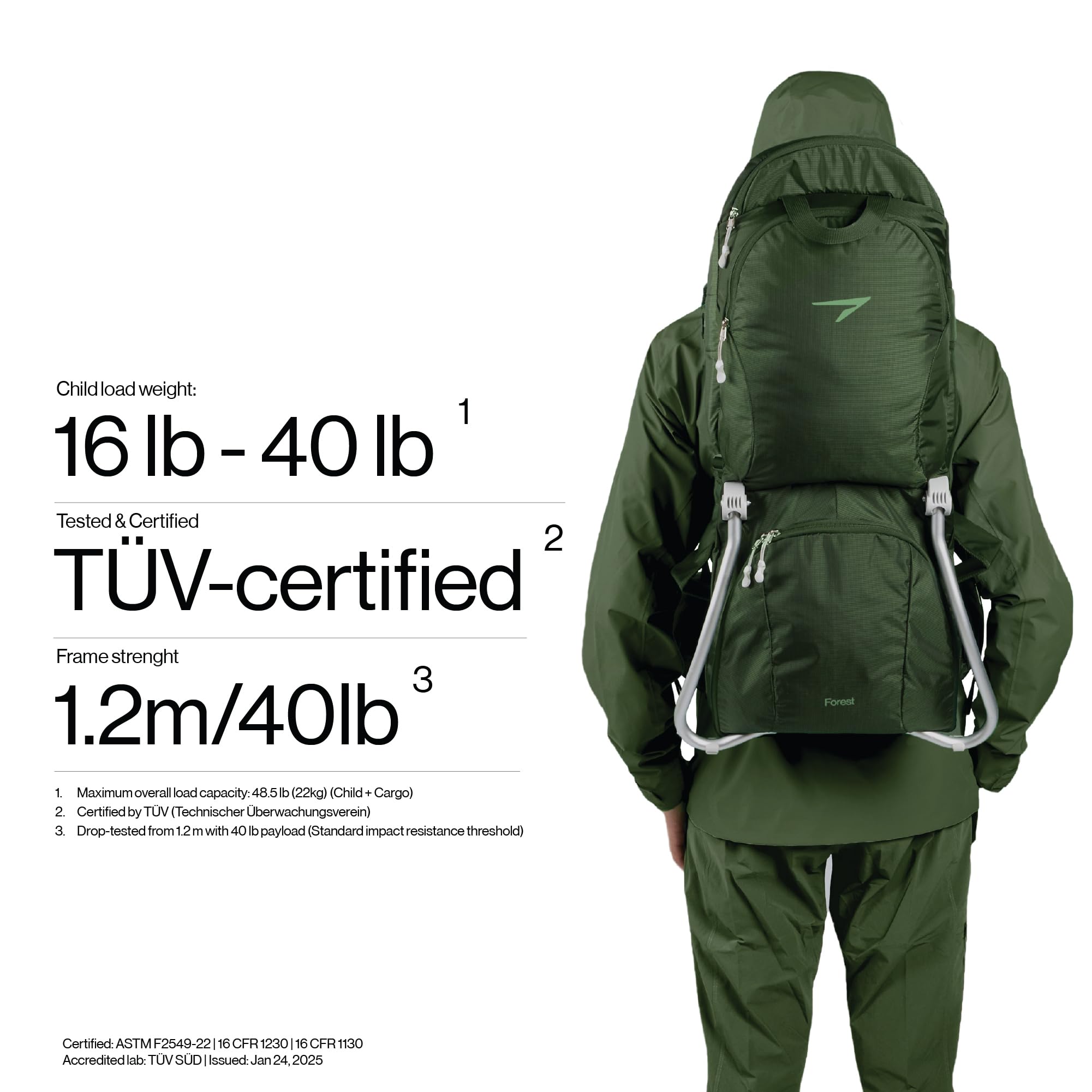 Vandra™ Forest - Scandinavian Hiking Baby Carrier Backpack - Gravity Lock™ Hard-Shell Frame - Nest Child Carrier for Toddler & Kids