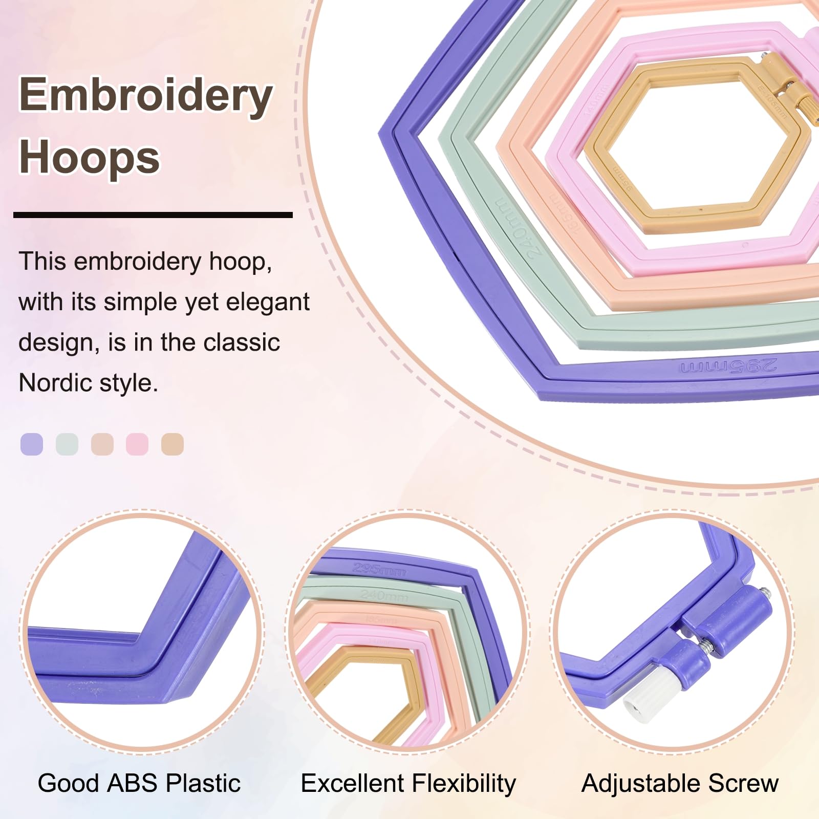 PATIKIL 5 Pieces 4.1" x 3.7" Hexagonal Embroidery Hoops - Image 3