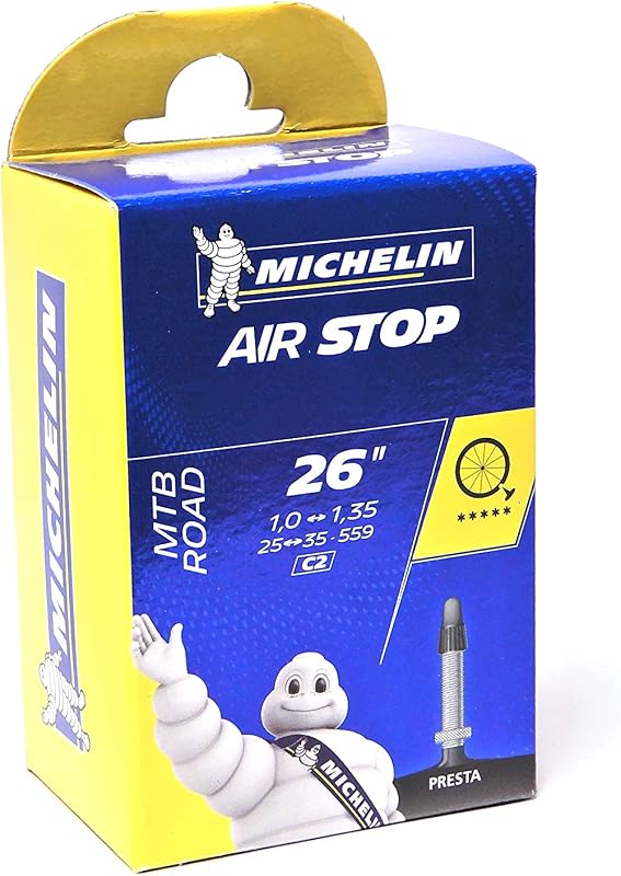 Cámaras Michelin AirStop - 26 x 1 - 1,5 pulgadas con válvula Presta de 40 mm, construcción de butilo, protección plana Protek de cuenta a cuenta, cámara de aire para bicicleta resistente a pinchazos | tubos de bicicleta